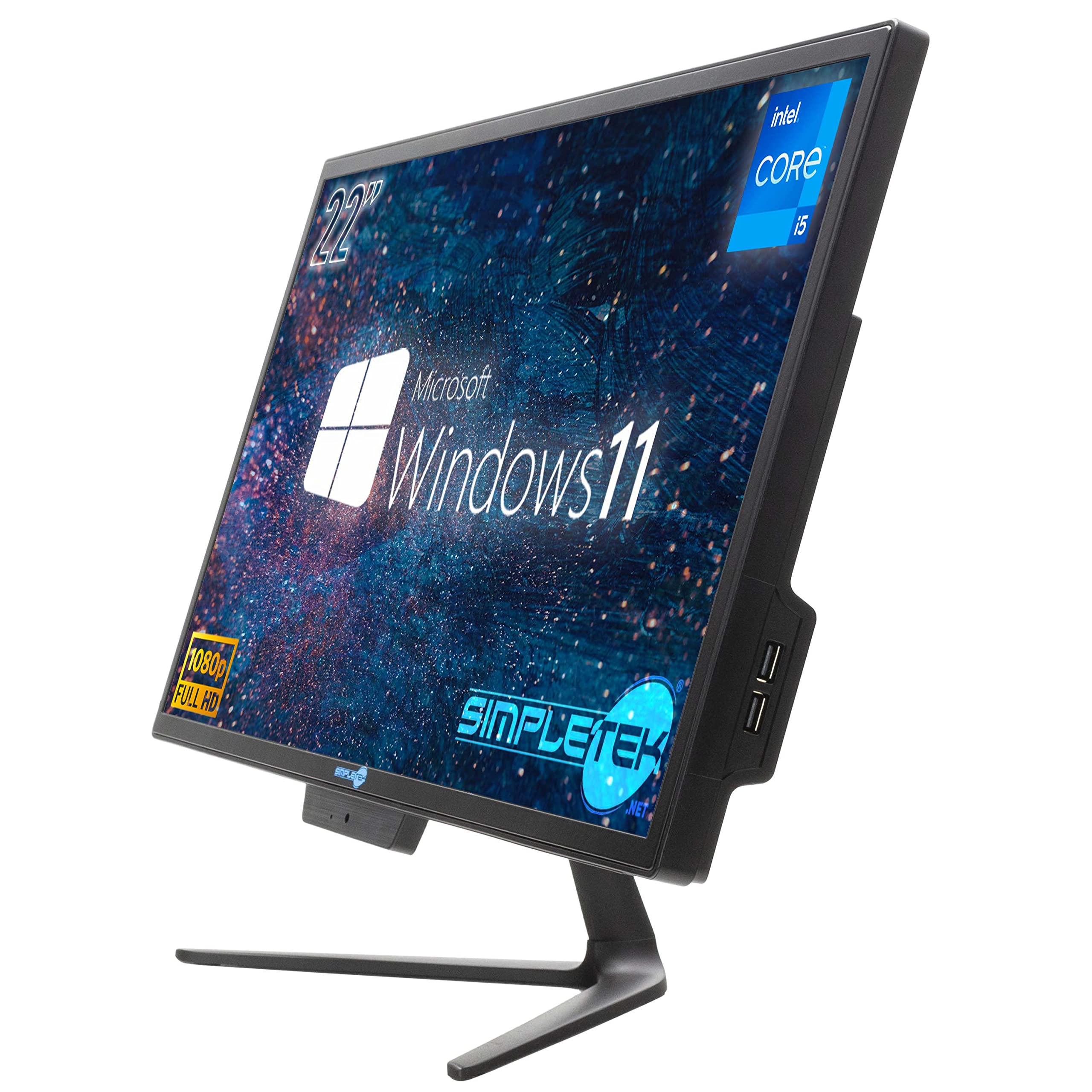 SIMPLETEK PC All in One Core i5 Fino 3.20GHz 16GB SSD 480GB | 22" Full HD Windows 11 Pro | Webcam integrata VGA HDMI WiFi5 Computer Aio Fisso Casa Lavoro