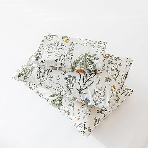 Miniatura 7 de SUSYBAO Juego de funda de edredón botánica amarilla, tamaño King, 100% algodón, 3 piezas, 1 funda de edredón floral verde jardín con cremallera y