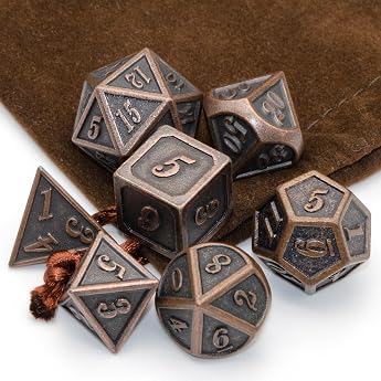 Metal D&D Dice Set DND Dice Set Metal Polyhedral Dice Dice of 7 Pieces Dungeons and Dragons Dice RPG MTG Table Games Shadowrun Antique Copper
