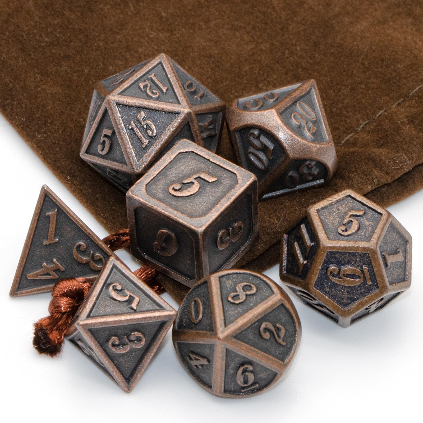 LDICEK Set Di 7 Dadi In Metallo Cavo Per D&D - Rame Con Scatola - Dadi Poliedrici Steampunk Per Giochi Di Ruolo