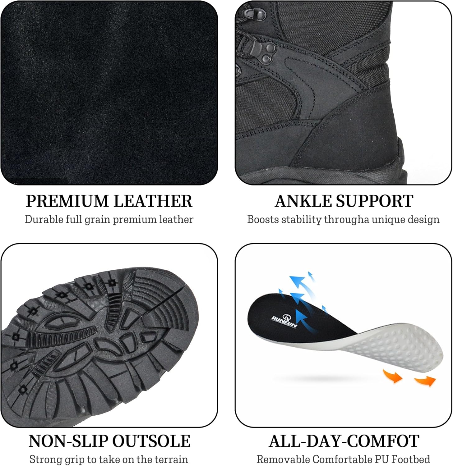 Men's Waterproof Military Tactical Work Boots with Steel Shank, 8" Insulated Leather Hunting Boot - Image 4