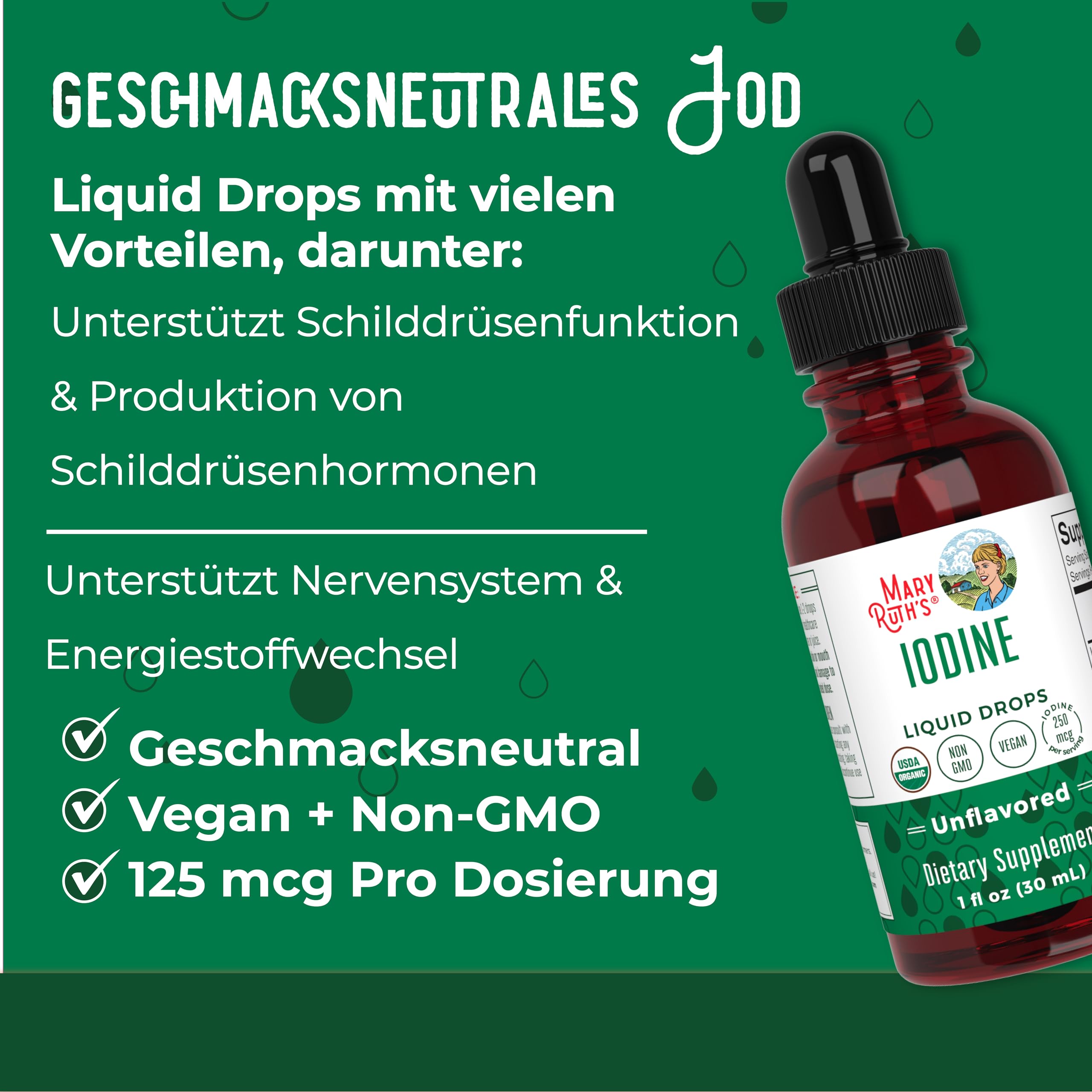 MaryRuth Organics, Iodine Drops, Jod-Tropfen, Nahrungsergänzungsmittel, 30ml, Vegan, Glutenfrei