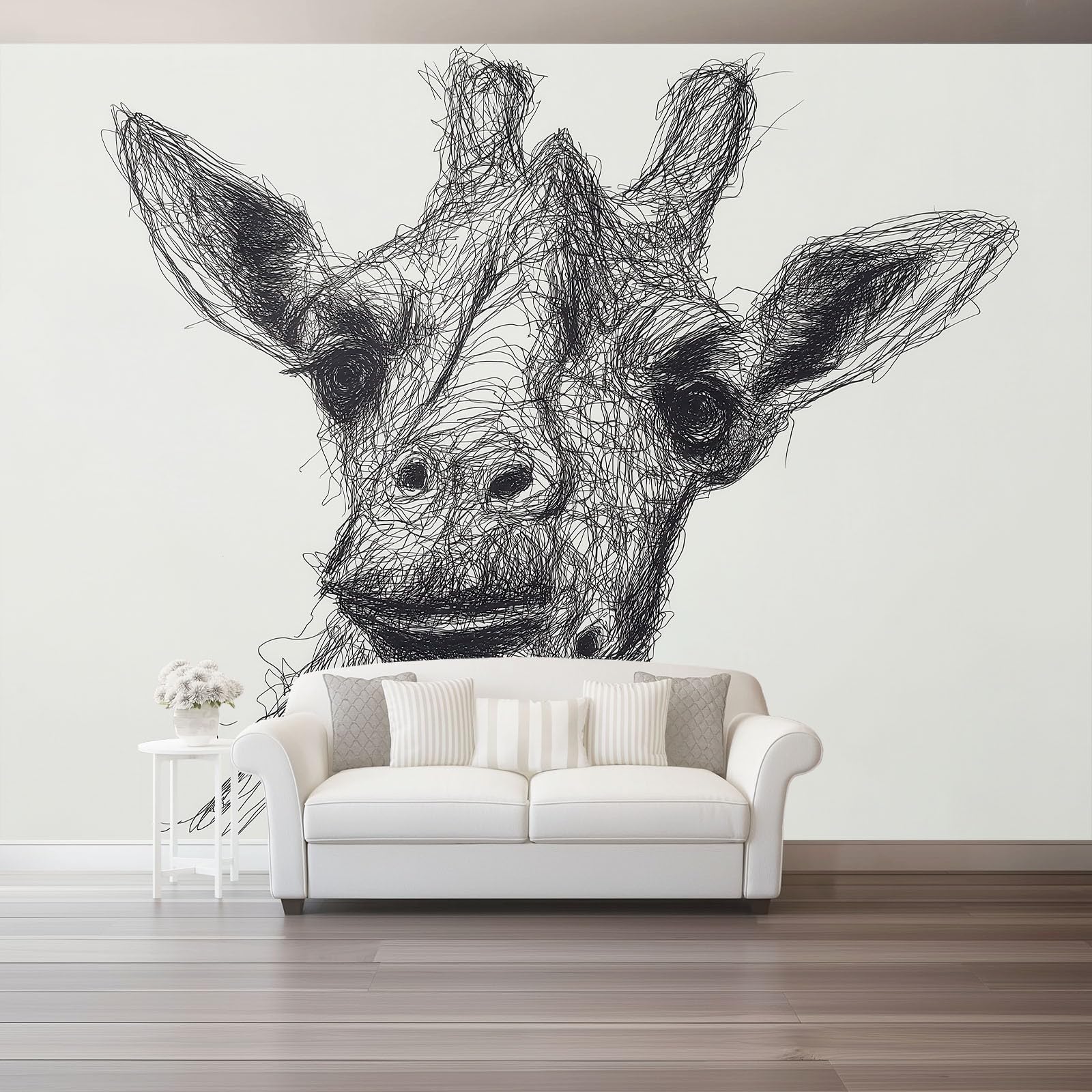 Fototapeta 400 x 280 cm okładzina ścienna dekoracja salonu minimalistyczny rysunek liniowy do sypialni salonu dekoracja ścienna żyrafa zwierzę