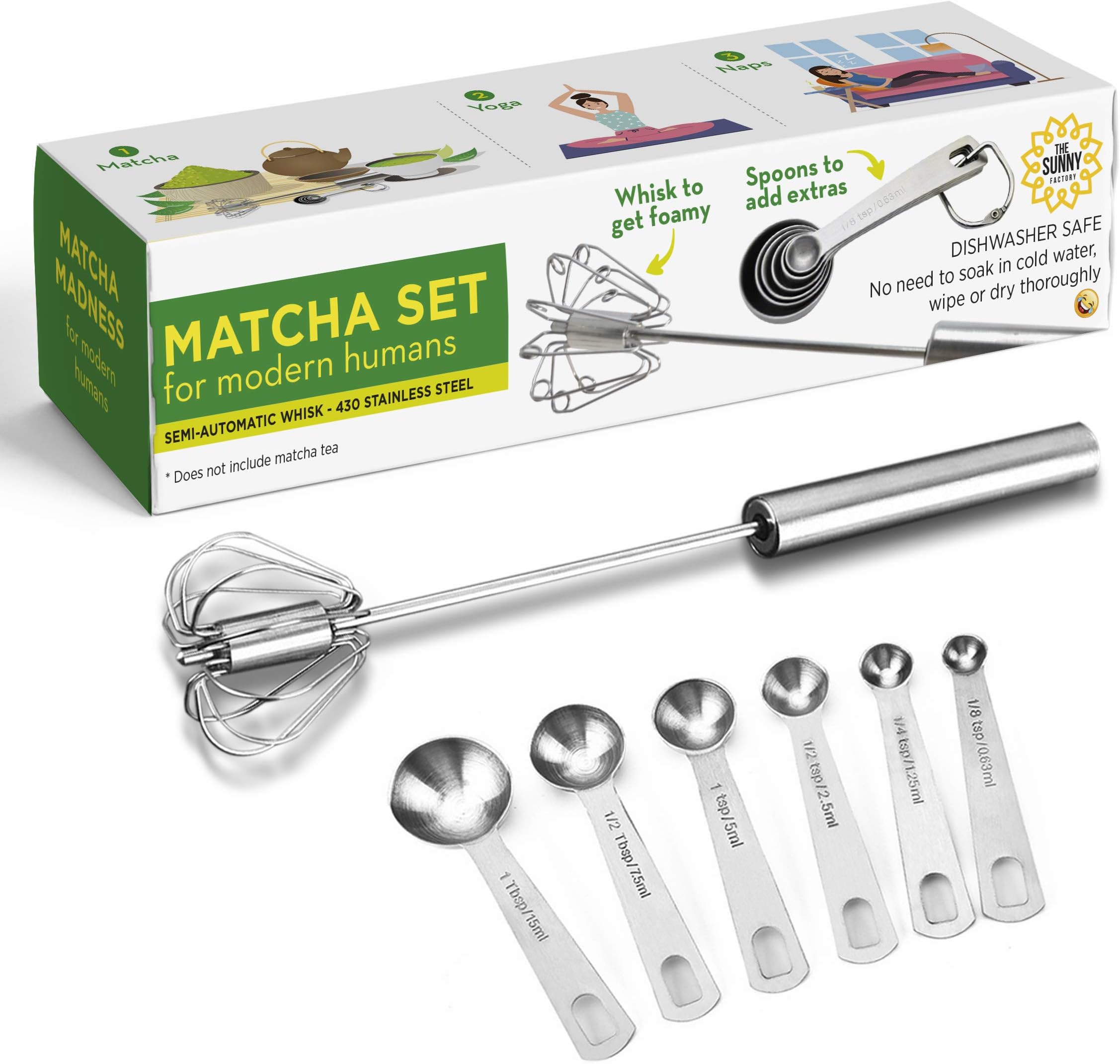Magnificent 101 Matcha Set For Modern Humans | Includes Semi-Automatic Whisker & Measuring Spoons for Milk Frothing, Matcha Mixing, Whisking, Beating & More | Dishwasher Safe & Easy to Clean