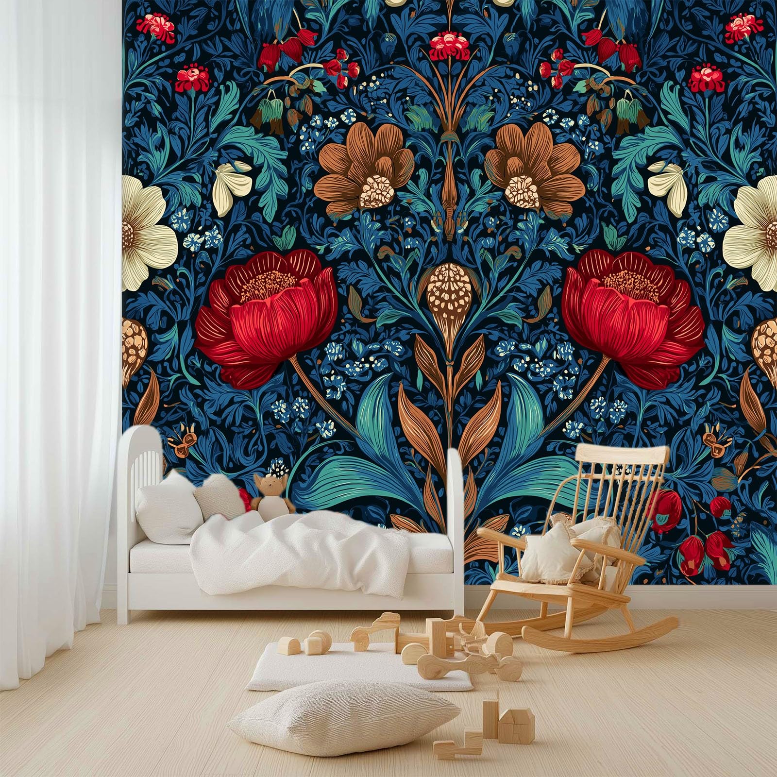 Fototapeta 200 x 140 cm William Morris Vintage Kwiatowy 3D Włóknina Artystyczny Druk Mural Dekoracja, Nowoczesny Salon Sypialnia Sztuka Plakat Mural Tapeta, Ciemnozielona