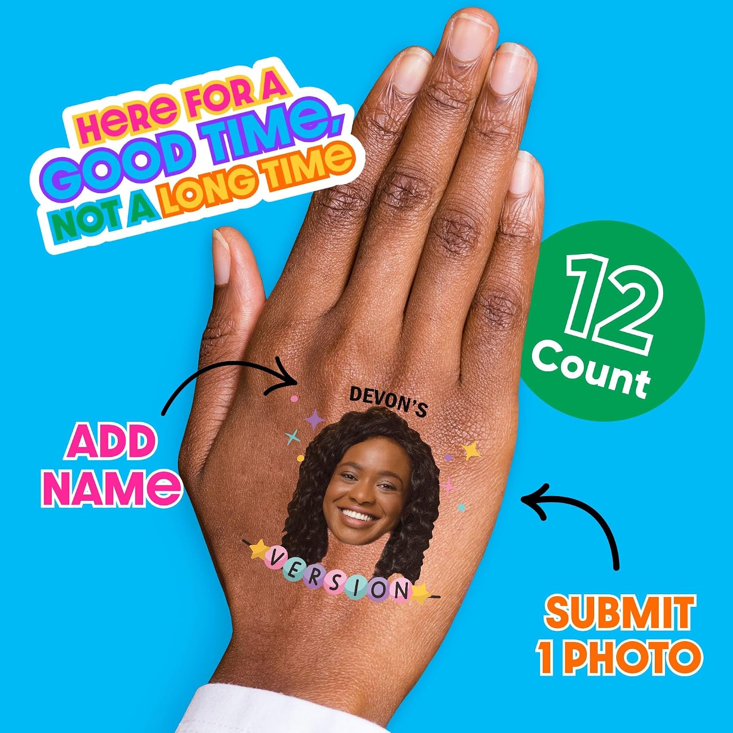 Big Dot of Happiness Custom Photo In My Party Era - Celebrity Concert Party Favors - Fun Face Temporary Tattoos - Set of 12