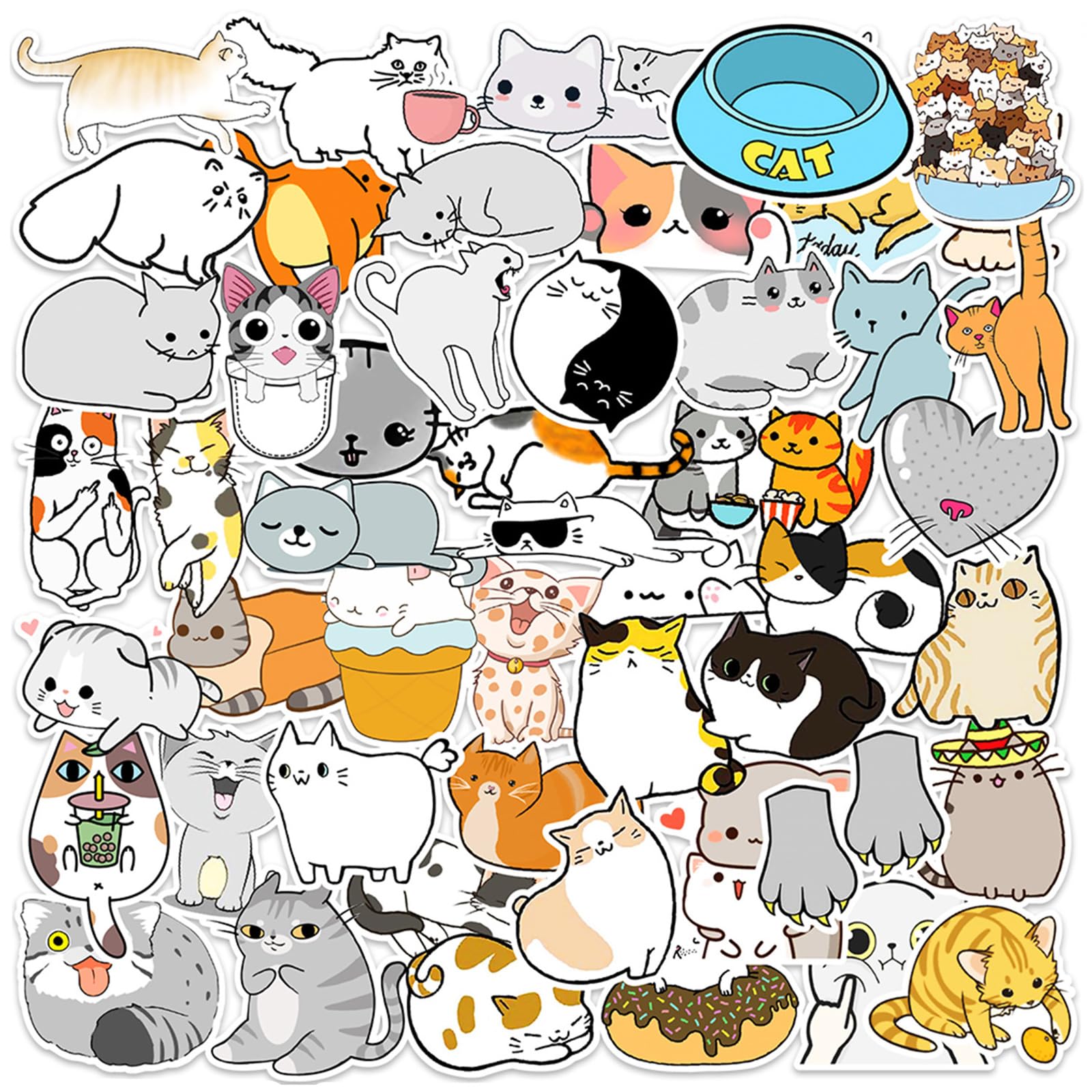 Waterproof Vinyl Stickers For Laptop Car Snowboard Motorcycle Bicycle Phone Mac Computer DIY Keyboard Car Luggage Decal Cute cats Stickers(50pcs)