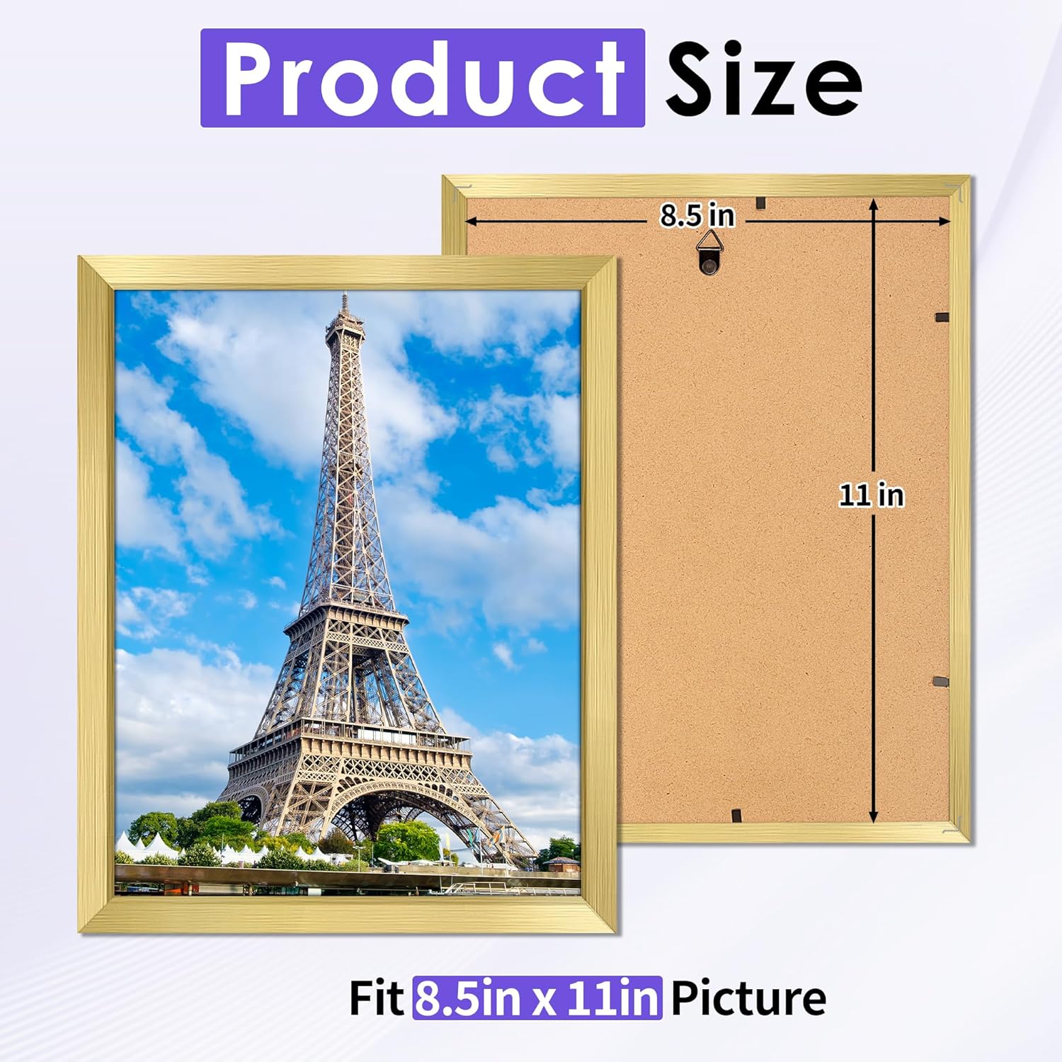 NEXCOVER 8.5 by 11 Picture Frame Gold 10PK, Picture Frames 8.5 x 11 with Shatterproof HD Plexiglass, Horizontal and Vertical Wall Hanging Photo Frames for Photo, Poster, Certificate, Magazine
