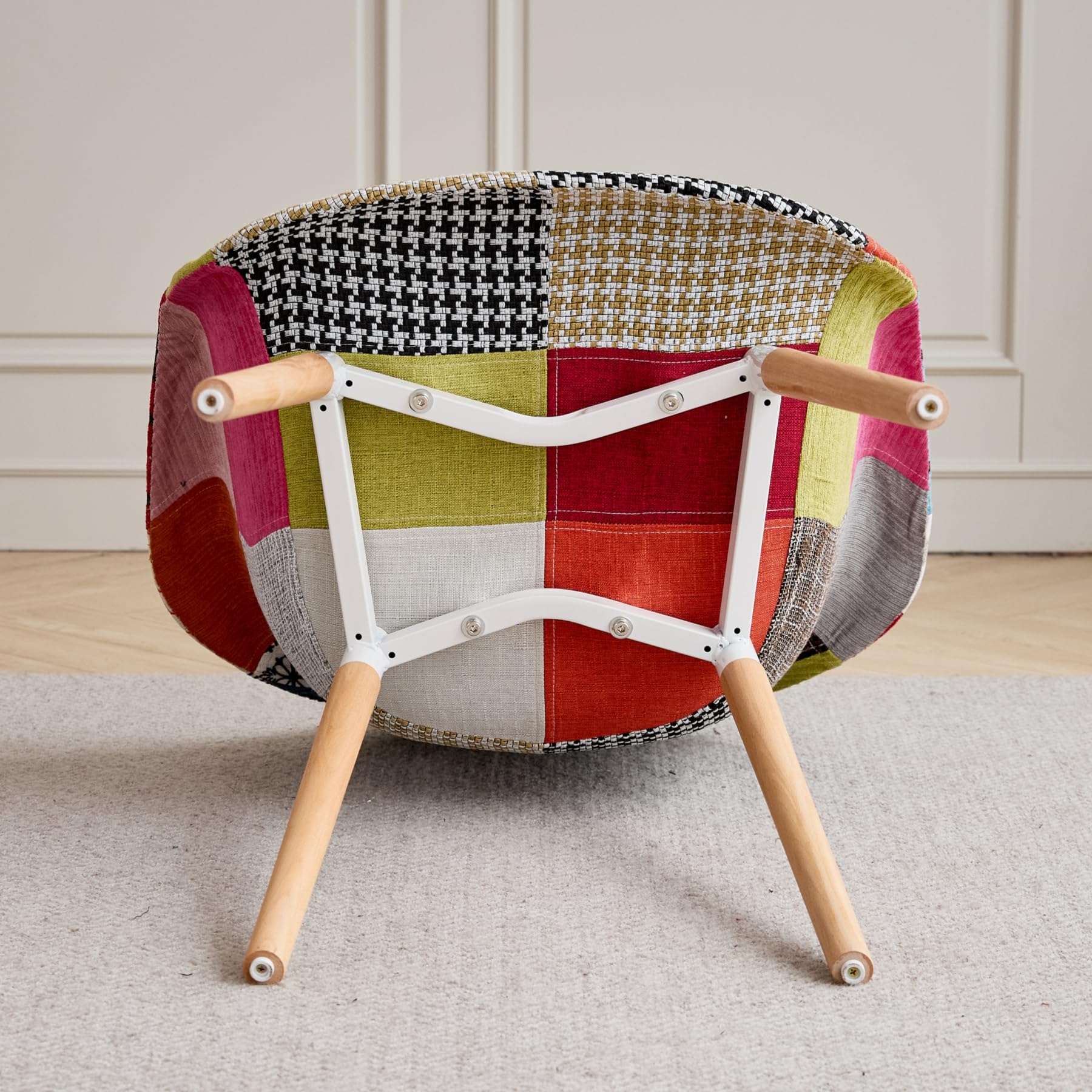 GrandCA HOME 4er-Set Sessel mit Patchwork-Stoffkissen Esszimmerstühle Holzbeine für Küche, Wohnzimmer,Rot A5