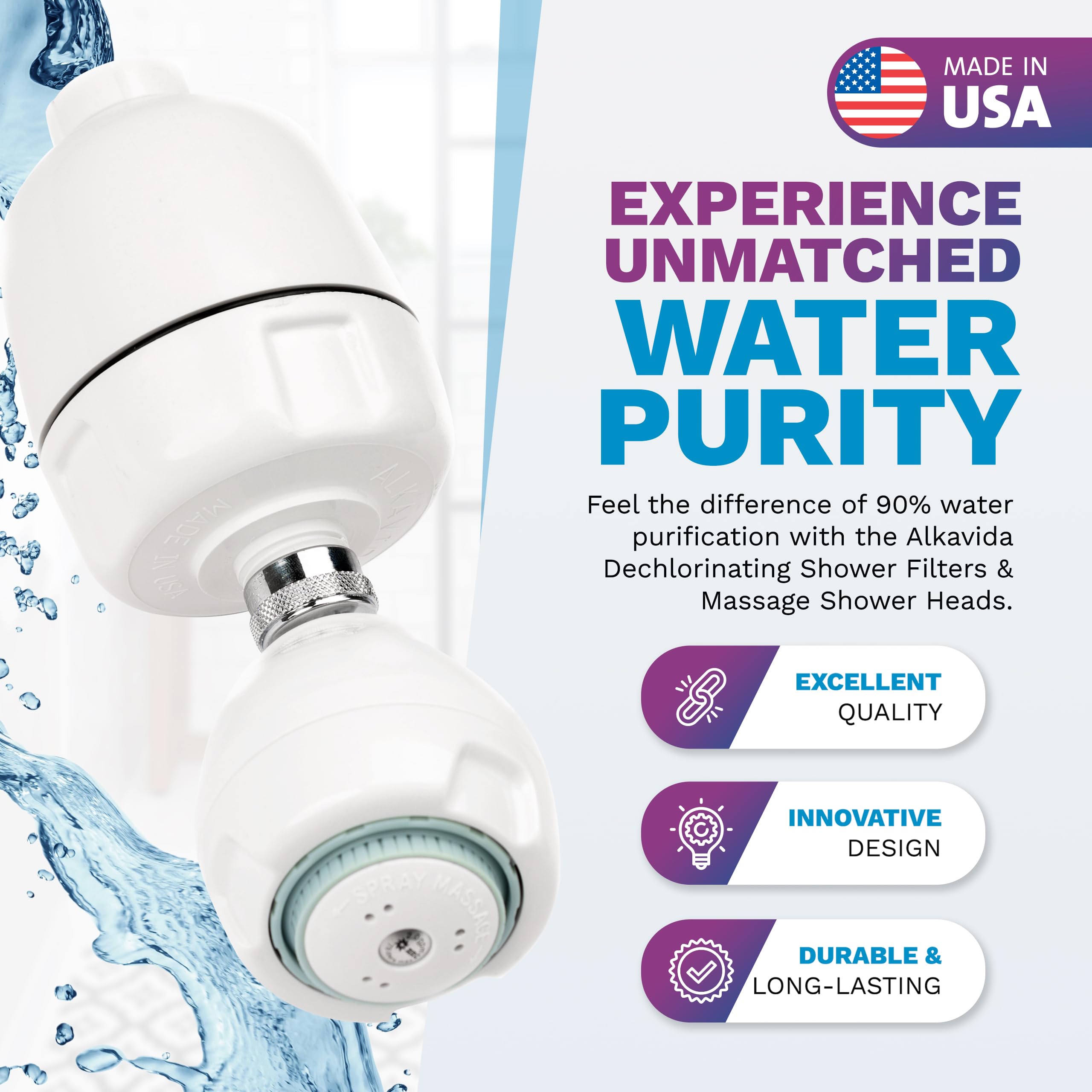 Filtro de cabezal de ducha para eliminar el cloro, cabezal de ducha filtrado para cabello y piel nutridos, filtro de agua avanzado al 90% para ducha, fácil de instalar, cabezales de ducha