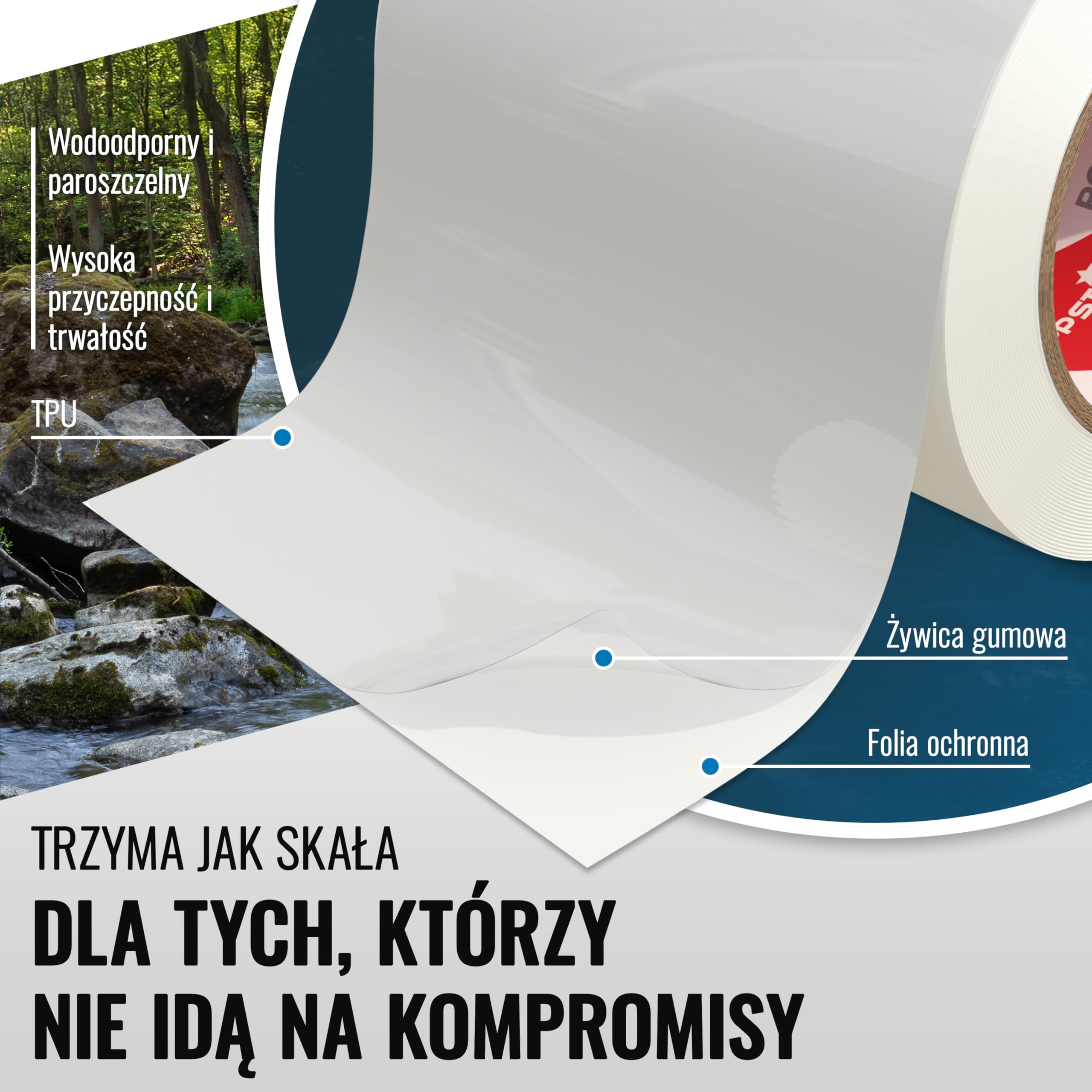 Poppstar Taśma naprawcza TPU do namiotów kempingowych i markiz, przezroczysta