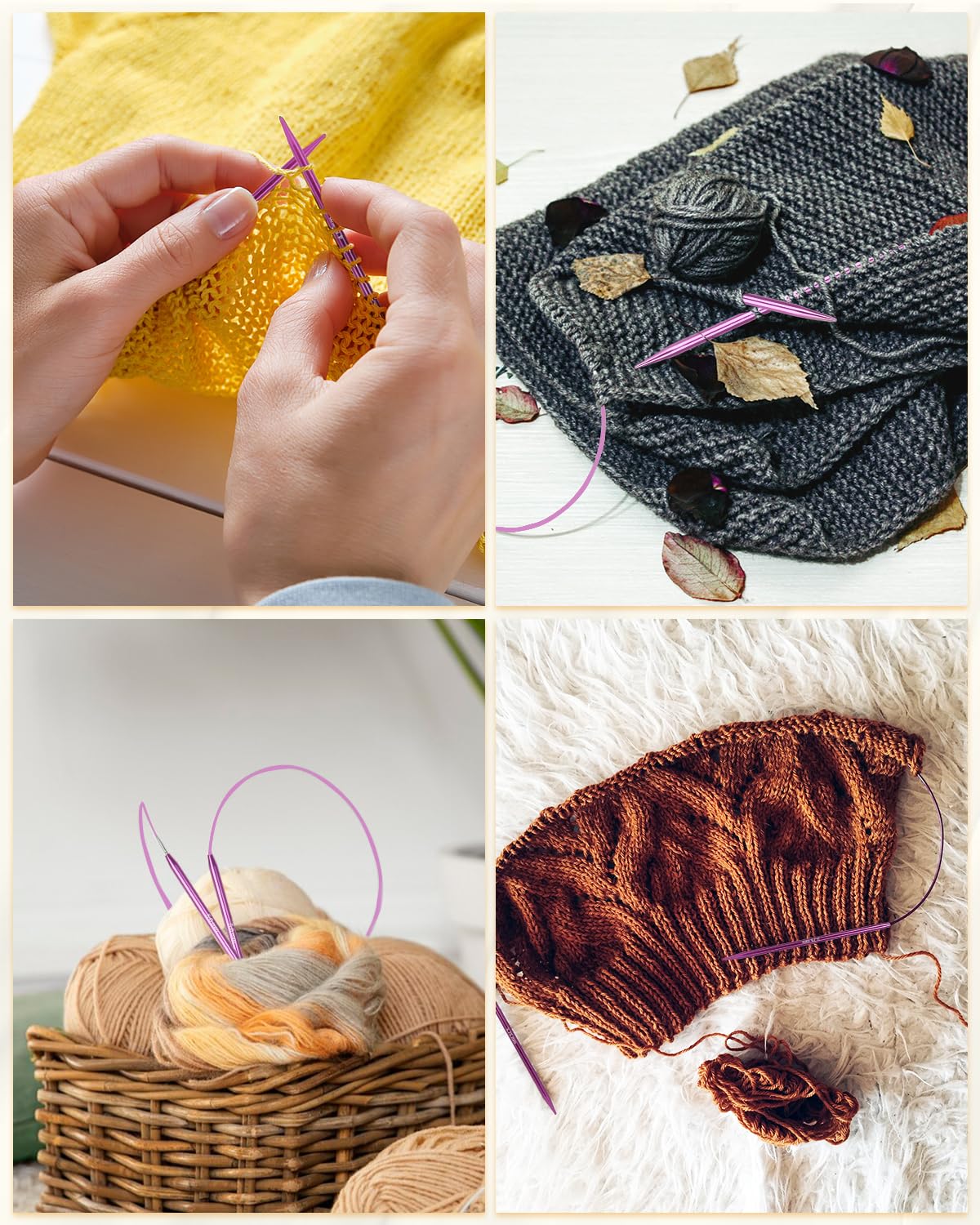 Aeelike Austauschbare Rundstricknadeln Set Metal, 13 Paar 3mm-10mm Stricknadeln, Rundstricknadel Set Austauschbar mit Etui und Zubehör für Strickbegeisterte, Lila Herz