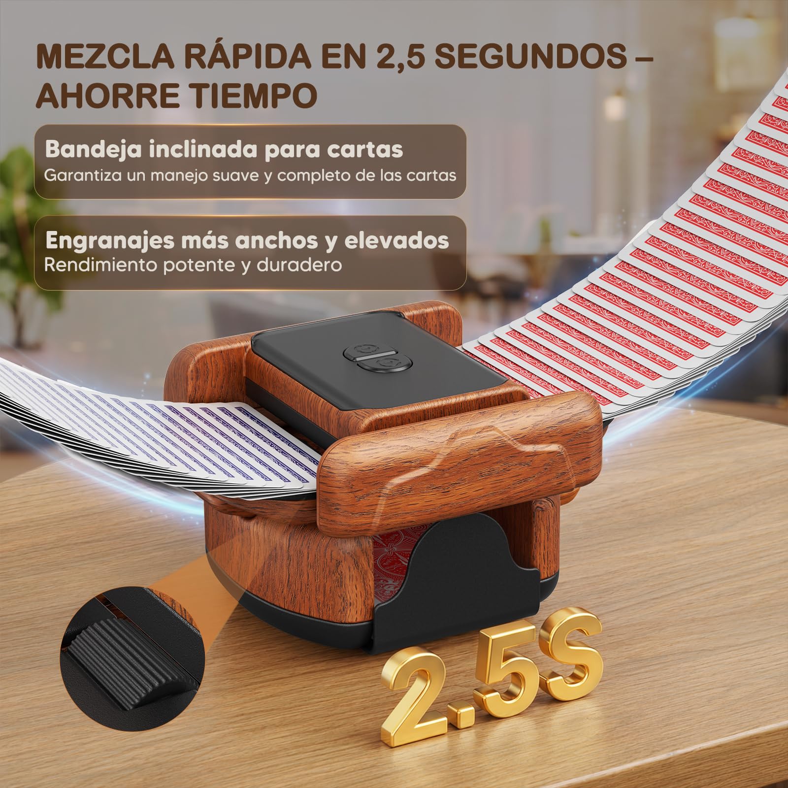 Mélangeur de Cartes Automatique Électrique pour 1-2 Jeux, 2600mAh USB Rechargeable mélangeur de Carte pour UNO Poker Skyjo Blackjack Texas Hold'em, Portable Mélange Silencieux et Rapide, Auto/Manuel