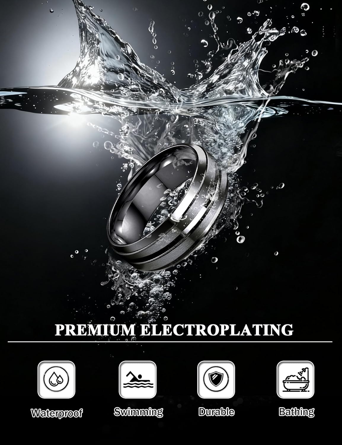 YADOCA Stainless Steel Wedding Ring for Men Women - 8MM Wedding Band Gold Silver Black Classic Groove Engagement Mens Rings Size 6-14 Comfort Fit - Image 2