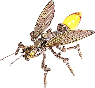Arcynix Mostarle Glow Ant 3D Metal Puzzle Kit, DIY Assembly Model Firefly Magnetic Light Acrylic Wings, Creative Adult Building Kit Gift for Collectors & Hobbyists, Steampunk Home Decor (Orange)