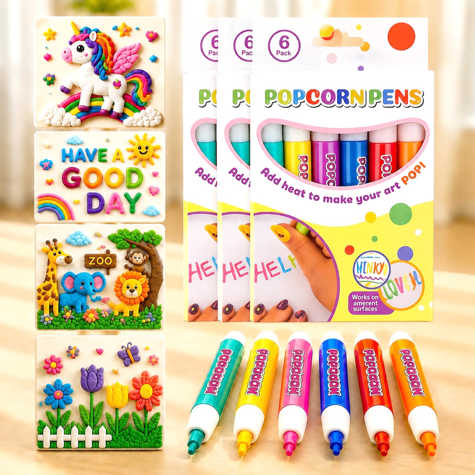 Yftdeltff 18 Pcs Popcorn Pen, DIY Bubble Popcorn Drawing Pens, 3D Puffy Embellish Decorate Graffiti Stationery for DIY Artwork, Greeting Cards, Scrapbooking