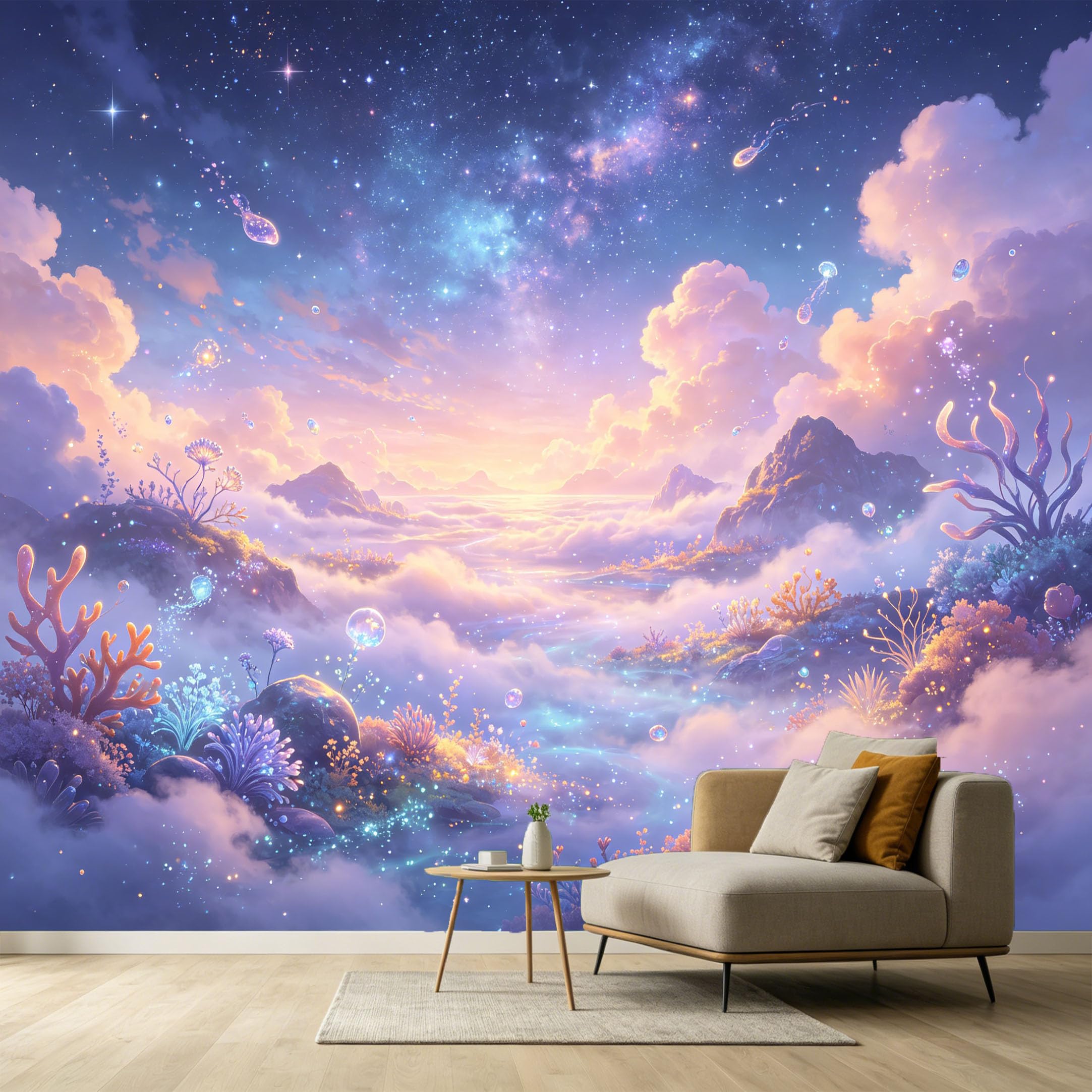 Custom Size Wall Murals Dreamy Nebula Landscape Abstract Cosmic Clouds Glowing Jellyfish SelfAdhesive Wall Fabric Removable Large Wallpaper for Photo Living Room