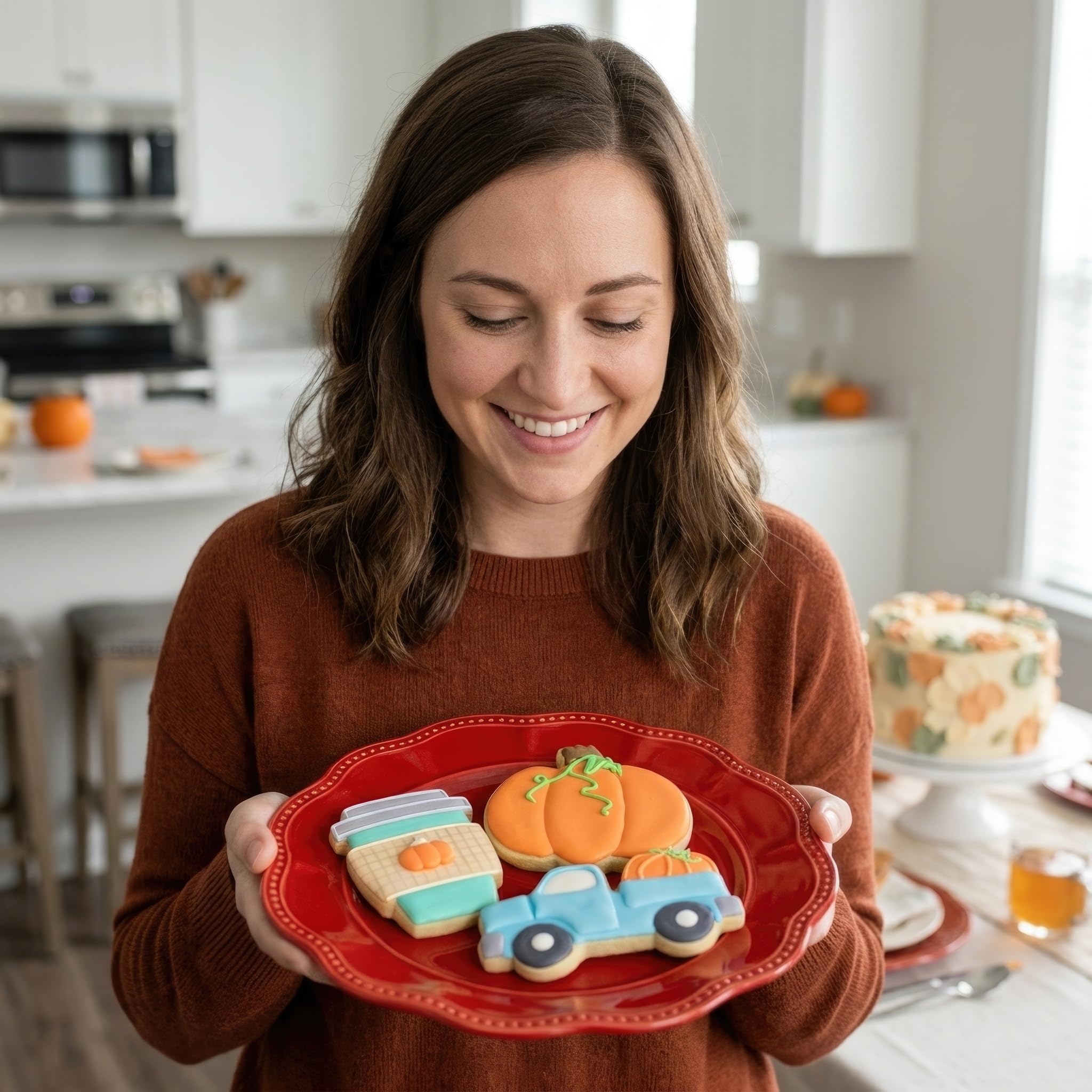 Ann Clark Fall Pumpkin Spice Cookie Cutter Set, 3-Piece, Made in USA, Includes Pumpkin, Harvest Truck with Pumpkin, Latte Cup