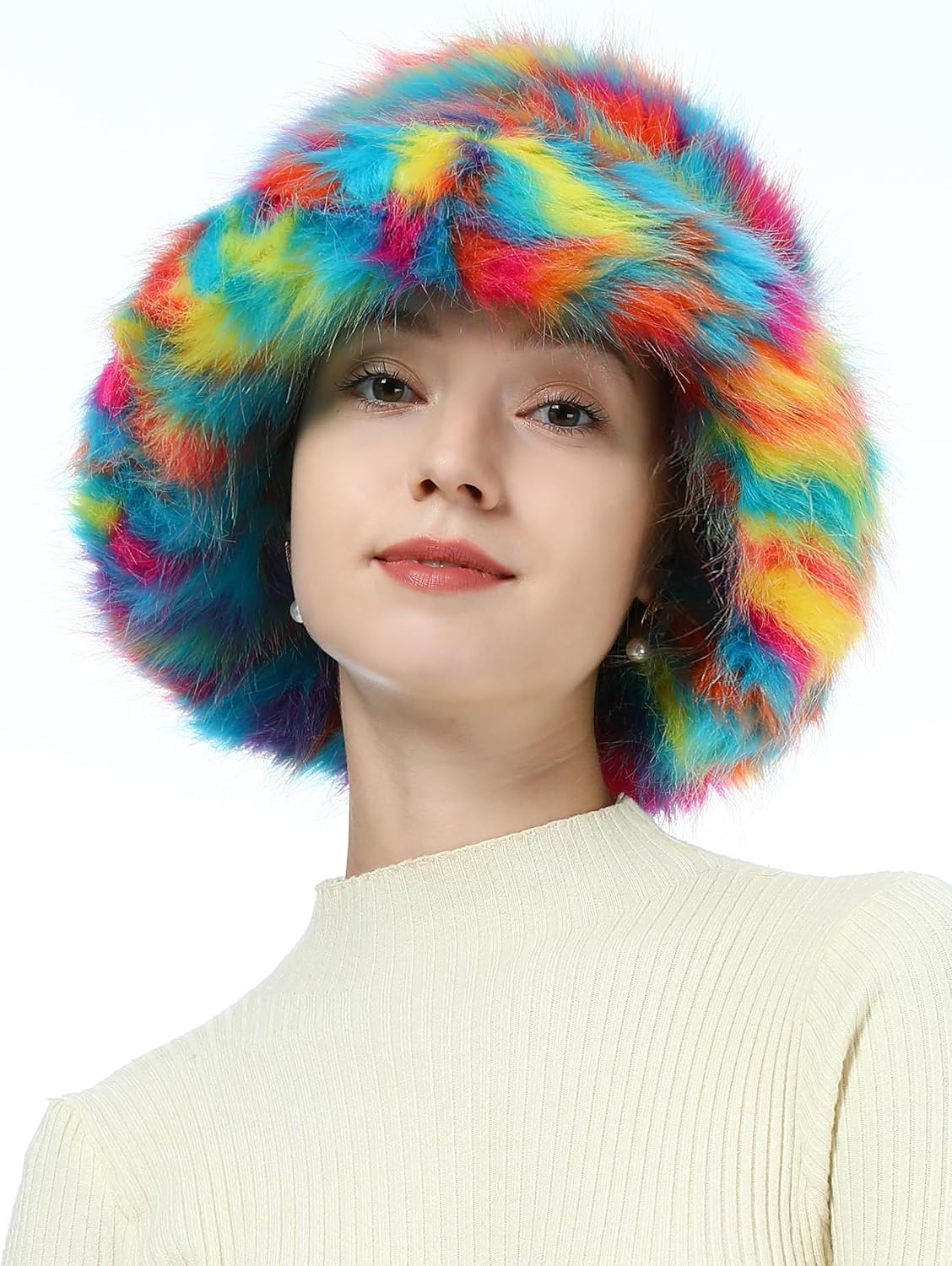 LA CARRIE Women's Fuzzy Wide Brim Faux Fur Bucket Hat Winter Warmer Fisherman Cap - Image 4