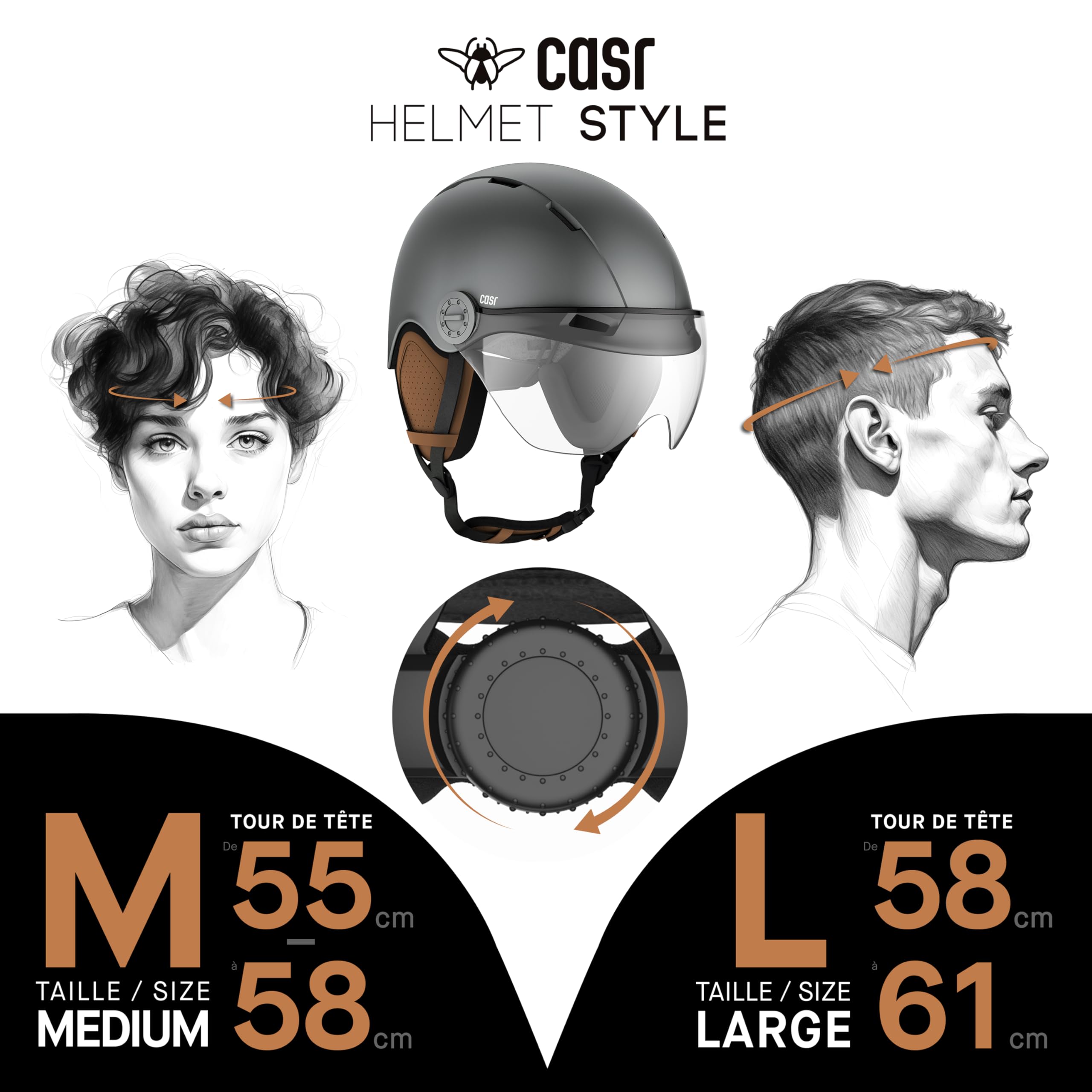 CASR Style - Casque Lifestyle Urbain pour Vélo & Trottinette Electrique - Visière Transparente & Cache-Oreille Amovibles - Confort Optimal pour Homme & Femme
