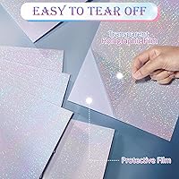 Vista 4 de 72 hojas de papel adhesivo holográfico, película laminada de vinilo holográfico transparente A4, papel autoadhesivo impermeable, 11.7 x 8.3 pulgadas