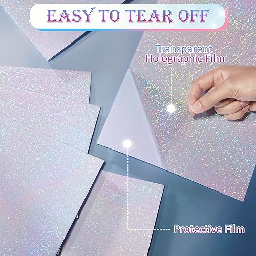 Miniatura 4 de 72 hojas de papel adhesivo holográfico, película laminada de vinilo holográfico transparente A4, papel autoadhesivo impermeable, 11.7 x 8.3 pulgadas