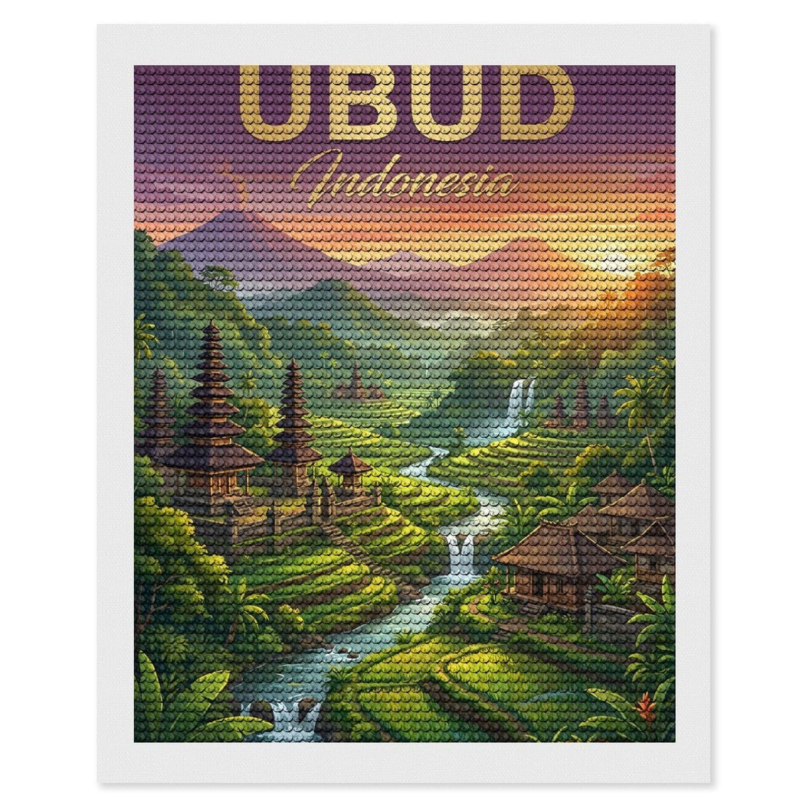 Junmoney Ubud Indonesia Rice Terraces Diamond Art Canvas 16"x20", Decorate Your Room, Mindful Craft Activity, Cosy Home Accent, Thoughtful Handmade Gift