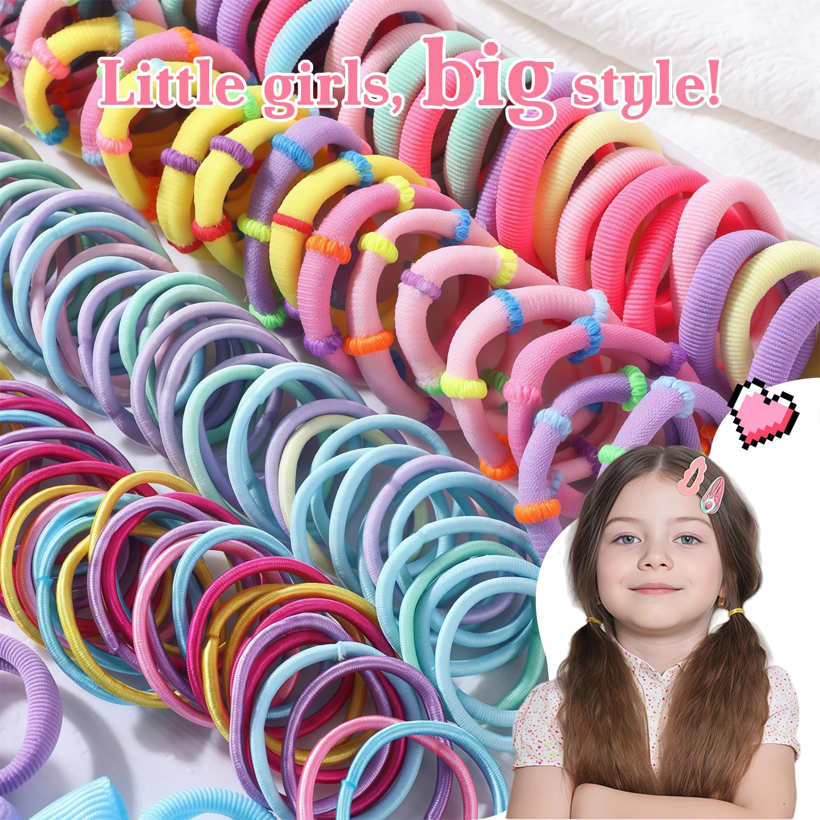 Vesavifaka Girls Hair Rubber Bands Colorful Elastic Hair Ties Hair Bobbles Set Toddler Hair Accessories for Girls with Cute Hair Clips and Box - Image 3