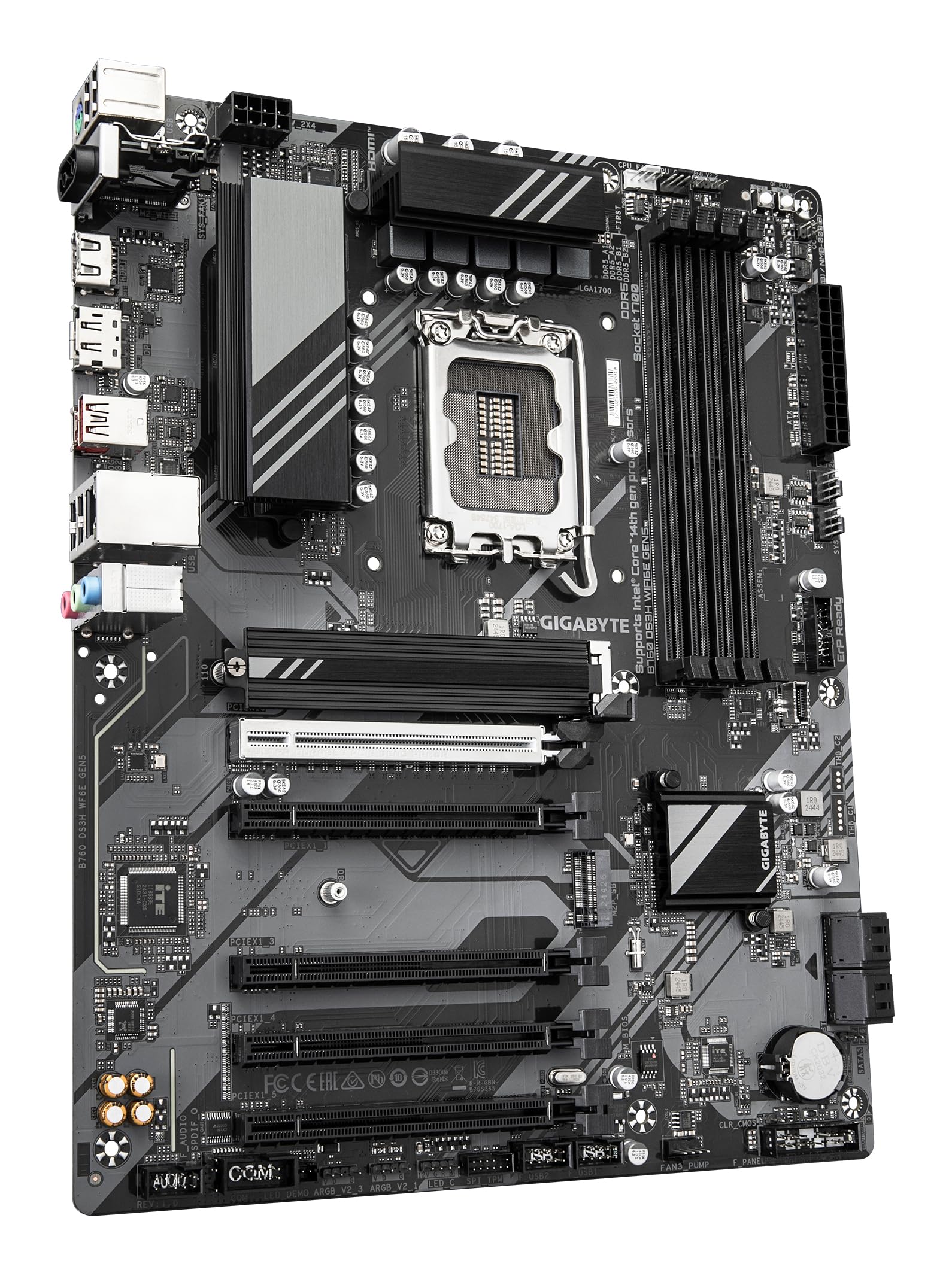 GIGABYTE B760 DS3H WIFI6E GEN5 płyta główna - obsługuje procesory Intel Core 14. generacji, 8+2+1 fazy cyfrowy VRM, do 5600 MHz DDR5, 2xPCIe 4.0 M.2, Wi-Fi 6E, 1 GbE LAN, USB 3.2 Gen 2x2