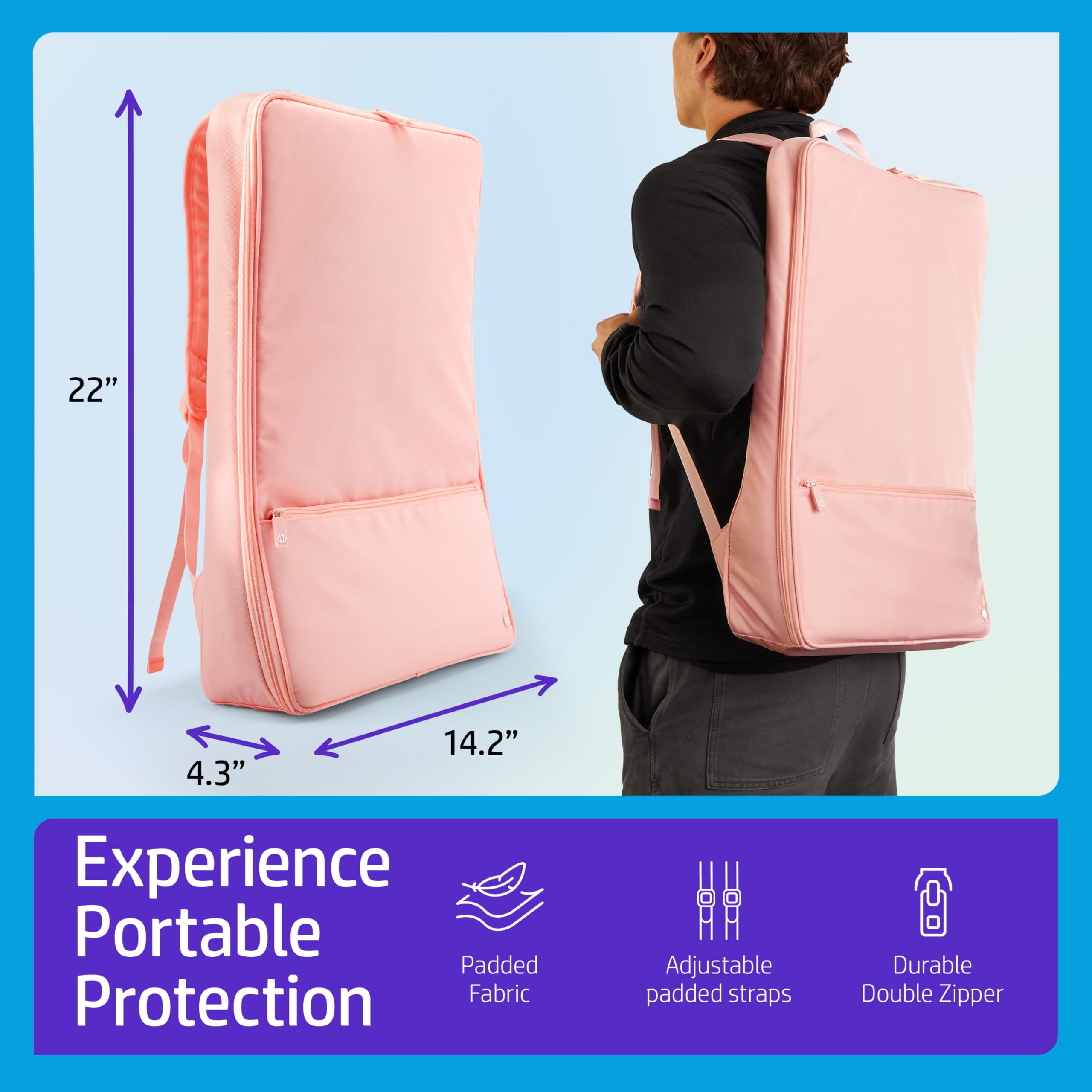 HP Reiserucksack für Sprocket Photobooth – Gepolsterte Tasche mit verstellbaren Schultergurten und Front-Reißverschlusstasche (Rosa)