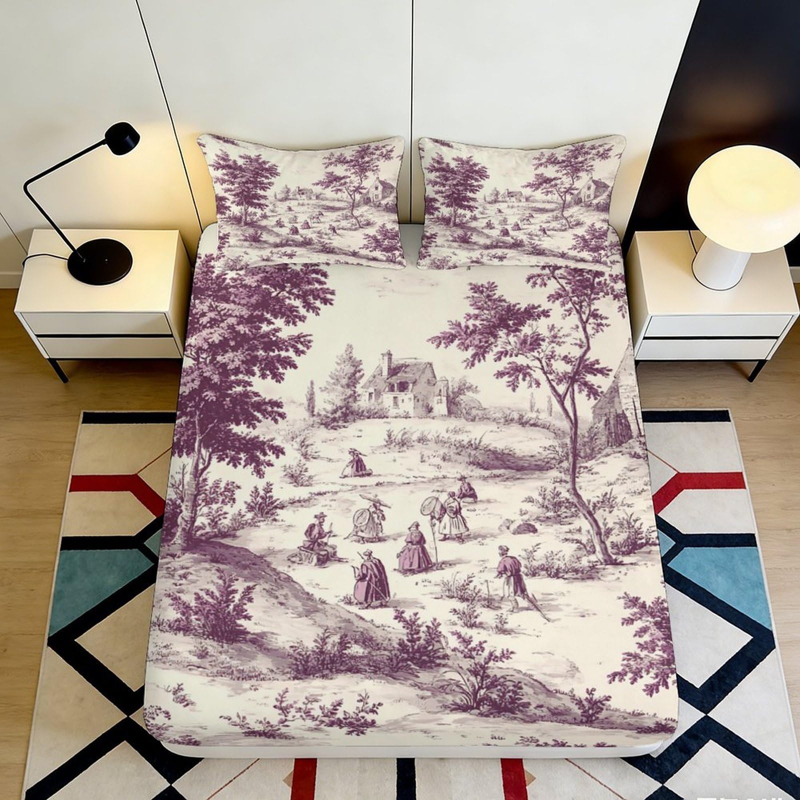 3D Printed Vintage Countryside Fitted Sheet Microfiber Soft Decorative Scenic Mattress Cover for Bedroom Guest Room Adult Teen 90x200x25cm