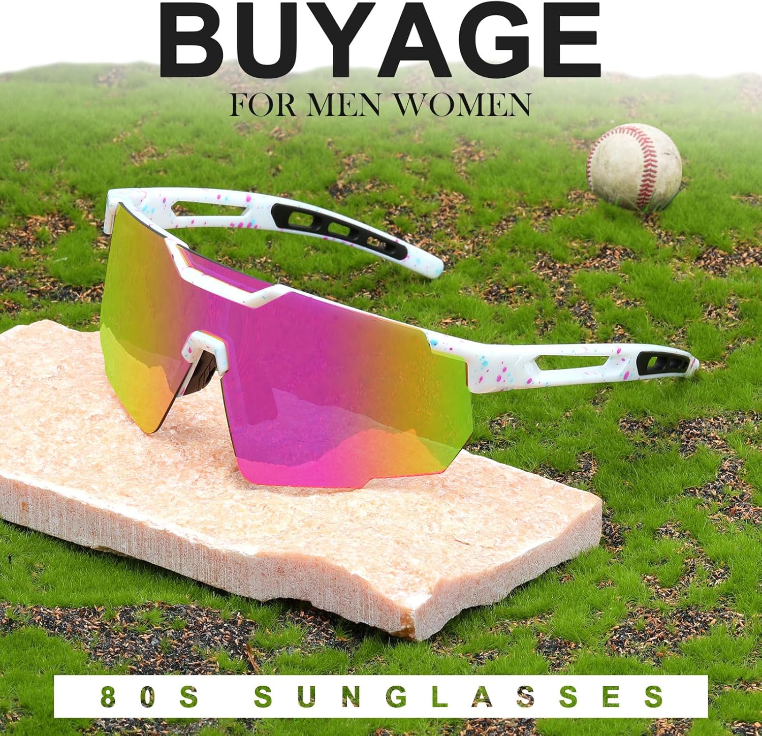 Sports Sunglasses for Men Women, Baseball Sunglasses Youth Large Frame 80s Softball Running Cycling Visor Glasses