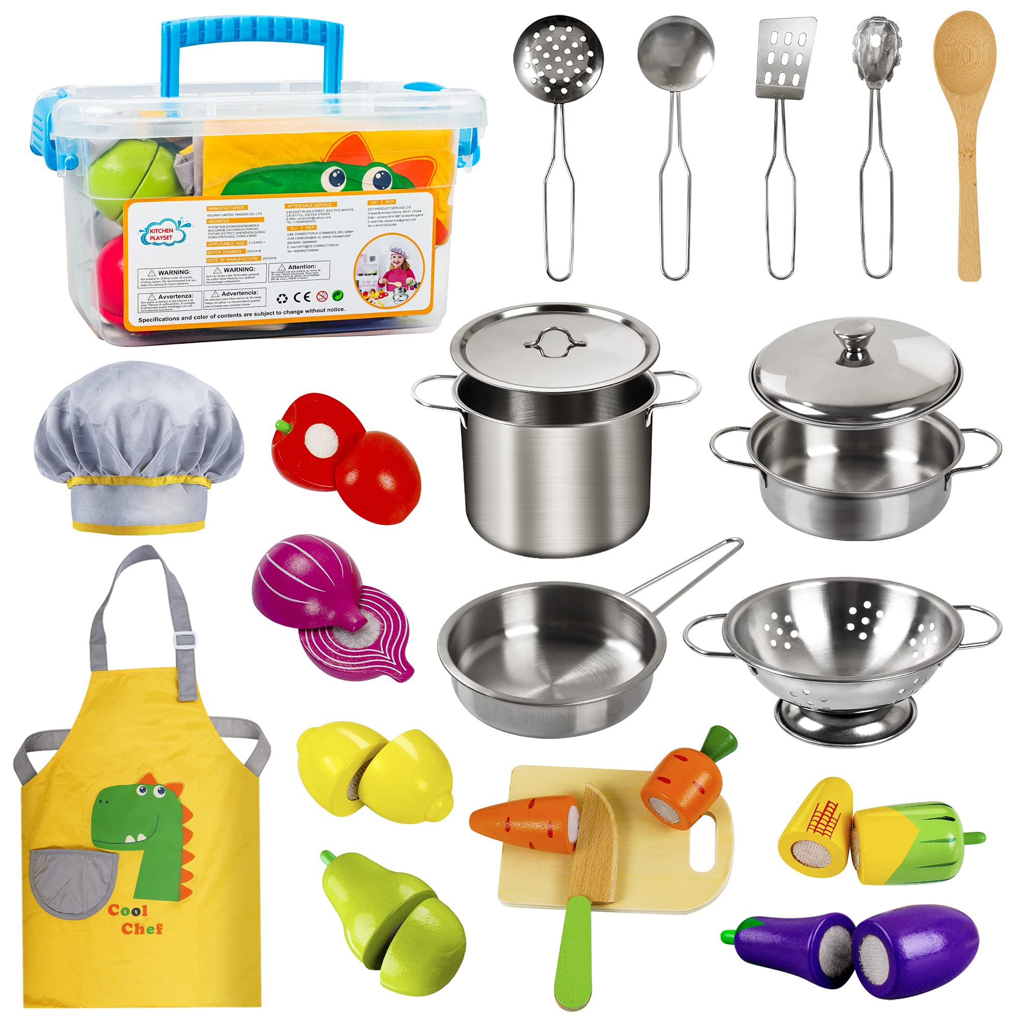 Sundaymot Kitchen Pretend Play Accessories Wooden Play Food, Cooking