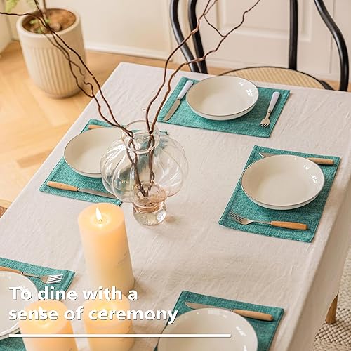 Vista 211 de Home Brilliant Juego de 4 manteles individuales de lino azul, resistentes al calor, manteles individuales para mesa de comedor, manteles Índigo