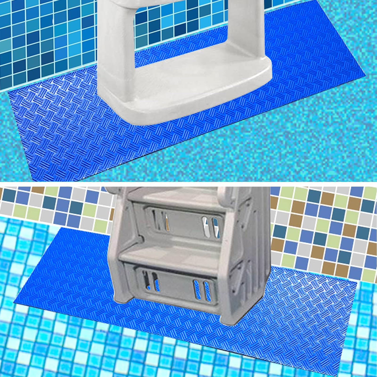 Tapis Échelle Piscine Bleu, Tapis de Sol pour Piscine Rectangulaire 90 * 23 cm, Tapis Piscines Antidérapant, Tapis de Protection pour Échelle de Piscines, Marches, Escaliers, Échelles