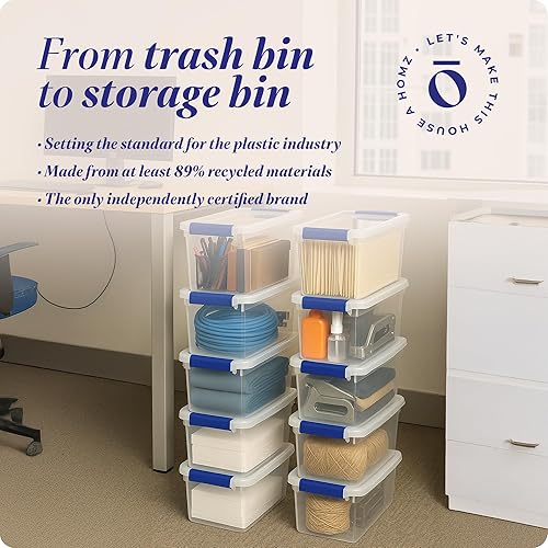 Miniatura 7 de HOMZ Contenedor apilable de plástico transparente de 75 cuartos de galón con tapa de cierre seguro para organización del hogar y la oficina paquete