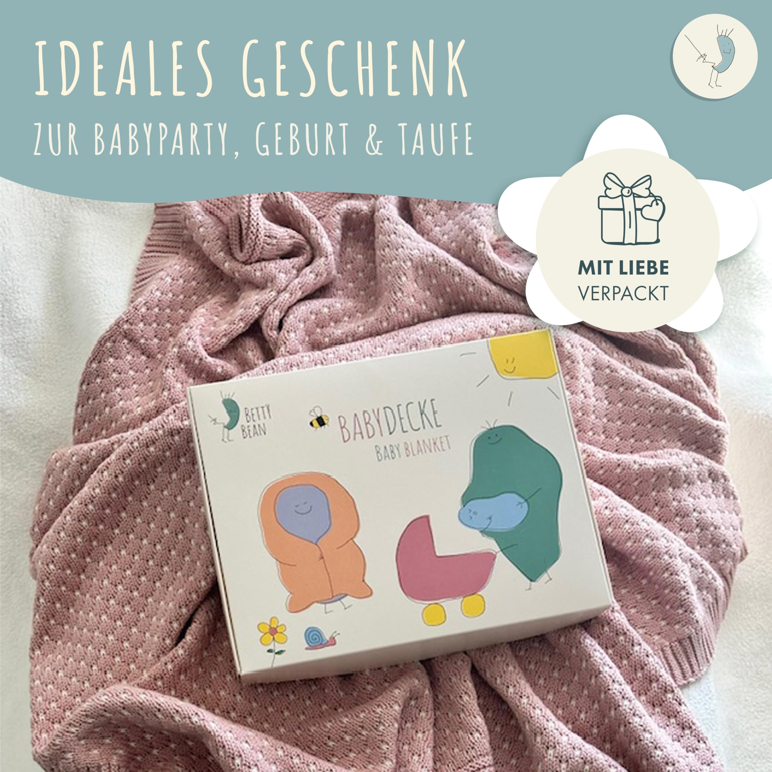 Babydecke aus Baumwolle, gestrickt, 80×100 cm, Öko-Tex | Für Kinderwagen, Babybett & Kuschelzeit, weich, atmungsaktiv, Geschenkbox inklusive