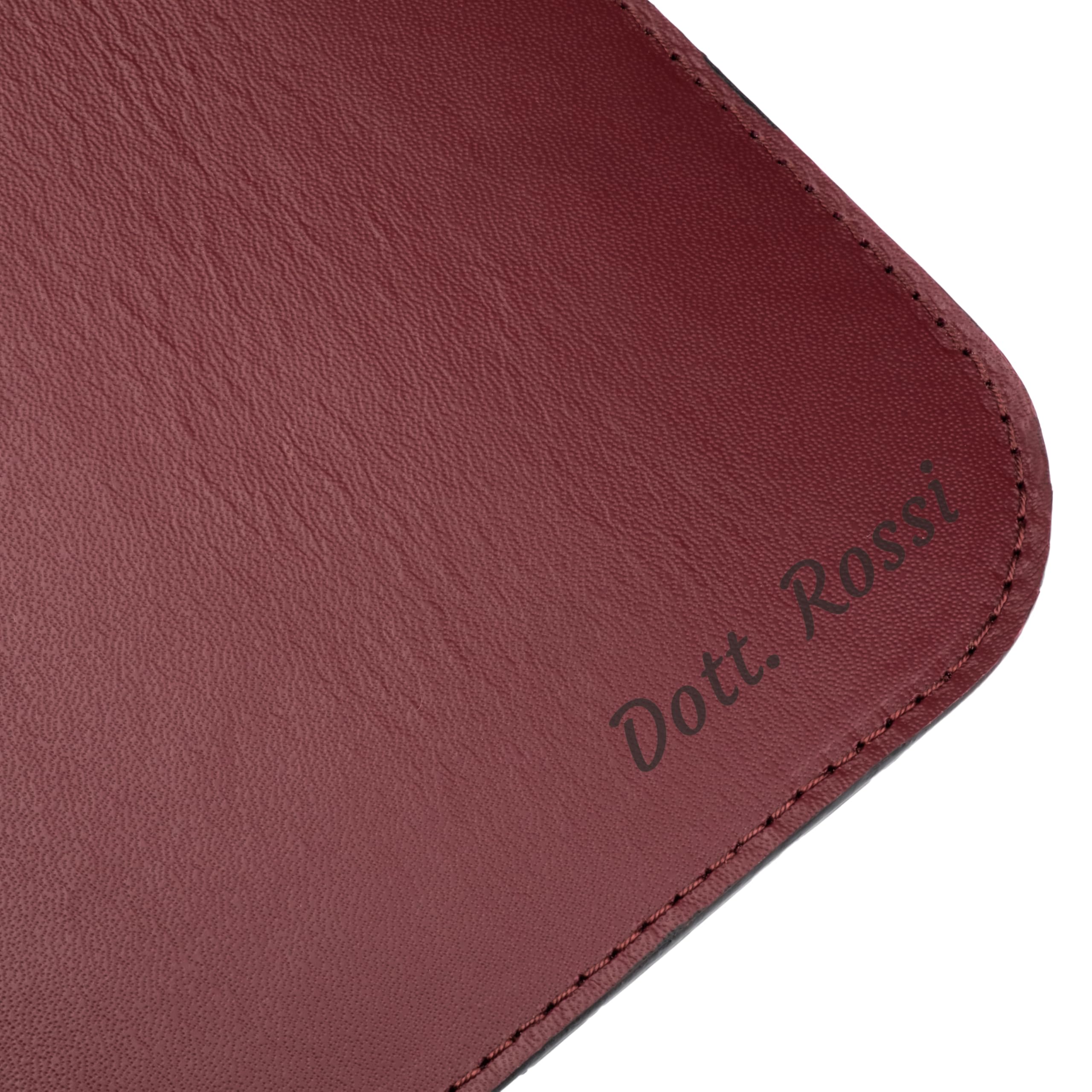 Schreibtischunterlage aus Leder, Personalisierbar mit Textgravur - Firmenlogo — Handgefertigte Deskmat mit Rückseite aus Naturkork — Made in Italy (Burgunderrot, 80x40 cm)
