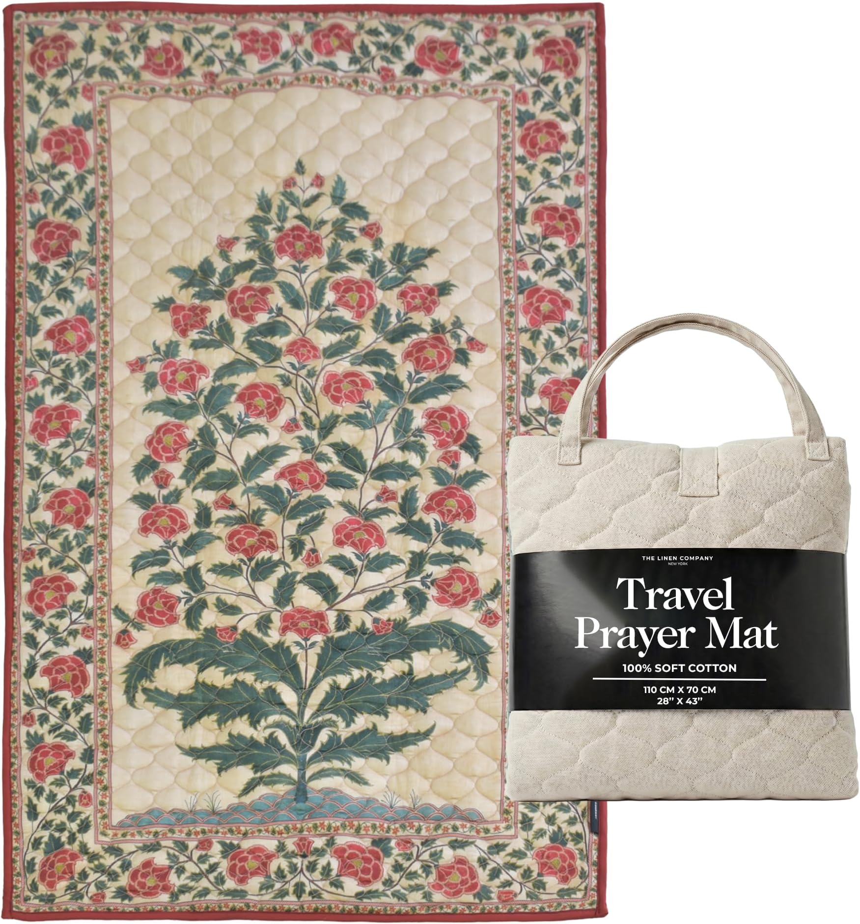 TLC NY Prayer Mat for Men & Women – Thick Padded Foldable Travel Prayer Rug, Portable & Machine Washable, Modern Design for Home, Office & Mosque Use – Ideal Ramadan & Hajj Gift, Crimson