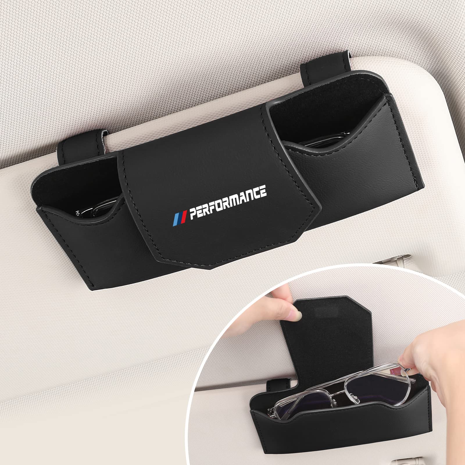 bailongmaSunglasses Holder for Car Sun Visor, Universal Leather Car Glasses Case Auto Glasses Storage Box, Car Accessories Fit for All Cars (Black)
