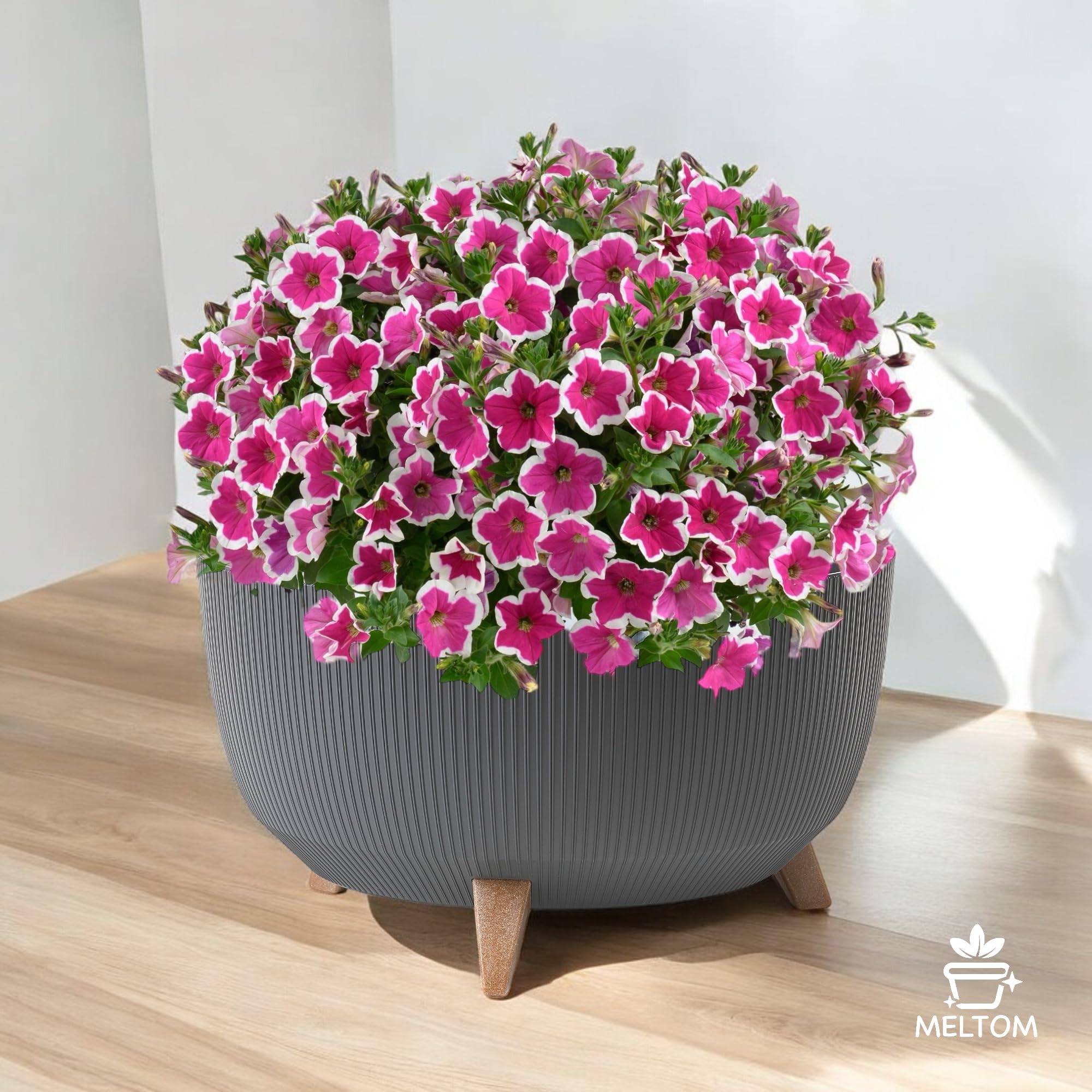 MELTOM Blumentopf Schale mit Füßen Einsatz Kräutertopf Übertopf Pflanzschale Eco Recycled Anthrazit XL 47 cm