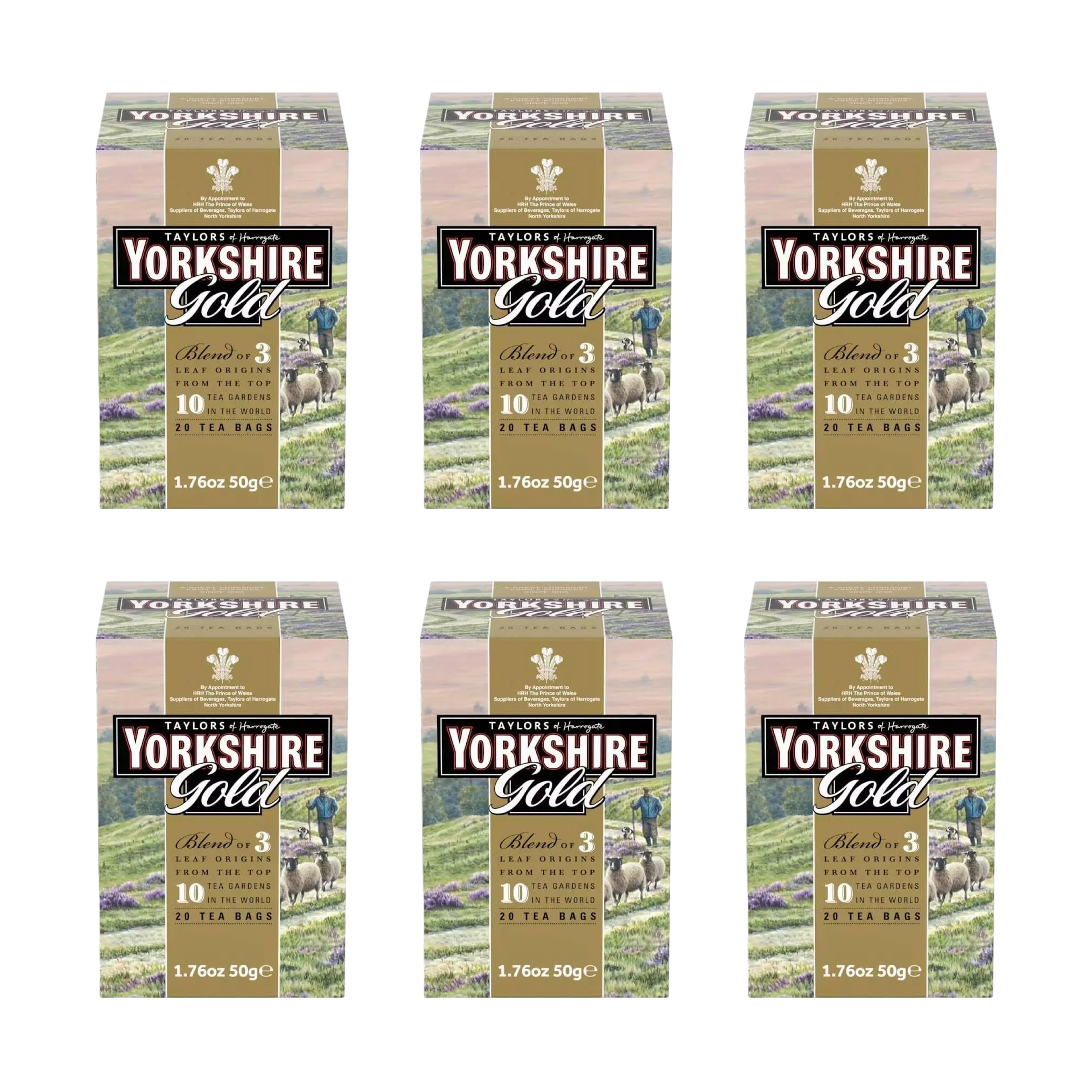 Yorkshire Tea Gold Té Negro, Mezcla Seleccionada, 6 x 20 Bolsitas con Hilo