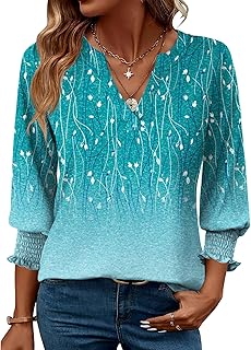 LOMON Women's 2025 Fashion Tops 3/4 Length Sleeve Business Casual Blouses Summer Tees Shirts