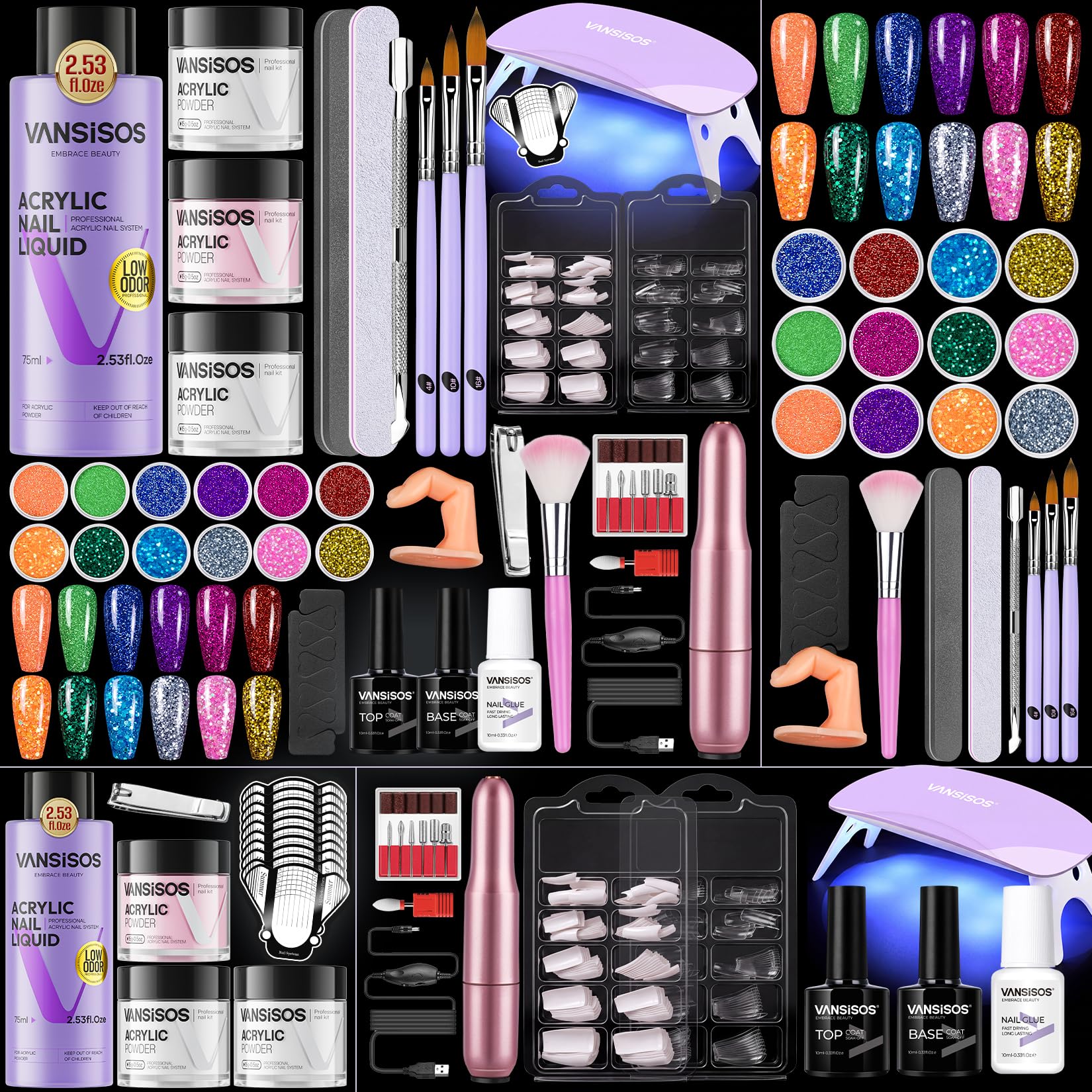 Acrylic Nail Kit for Beginners with Everything: Acrylic Powder and Liquid Set with Nail Drill Led Lamp Nail Art Tools for Beginners Learning DIY Nail Art Extension Home & Gift for Women