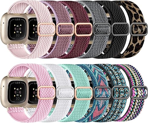GEAK Paquete de 12 correas elásticas de nailon compatibles con Fitbit Versa 3Fitbit Versa 4Fitbit SenseSense 2 bandas para mujeres y hombres, correa