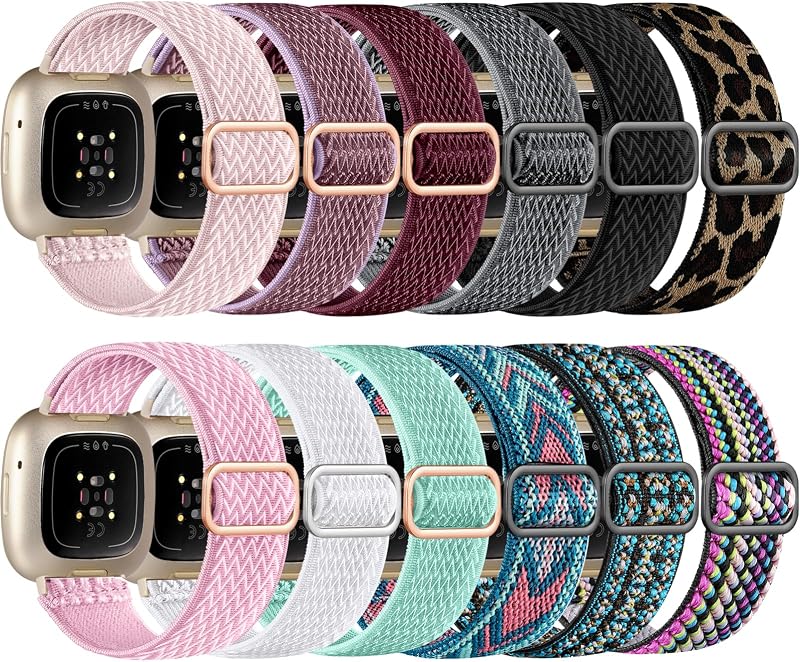 12 Pack Bands for Fitbit Versa 4/Versa 3/Sense/Sense 2 Bands Women | Breathable Stretchy Sport Solo Loop Strap, Elastic Fabric Wristband for Daily Wear, Men Women Fitbit Tracker Accessories