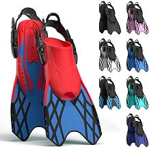 Snorkel Fins for Kids, Short Diving Swim Flippers with Adjustable Open Heel, Upgraded Quick Release Buckles, Comfortable Foot Pocket, Compact Travel Fins with Mesh Bag