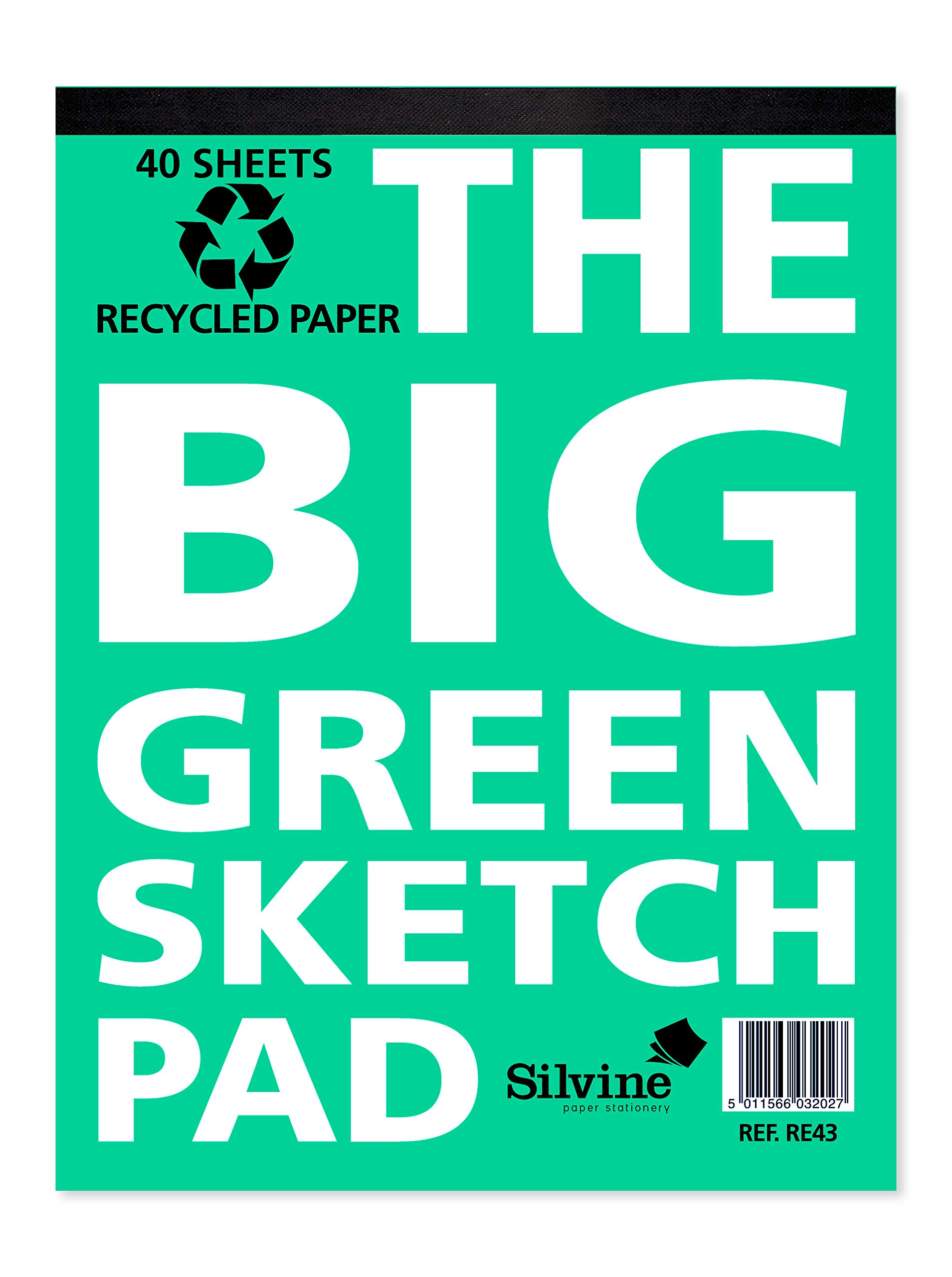 Silvine Green Big Sketch Pad. 40 Sheets Of 100Gsm Recycled Cartridge Paper (316 X 243Mm)