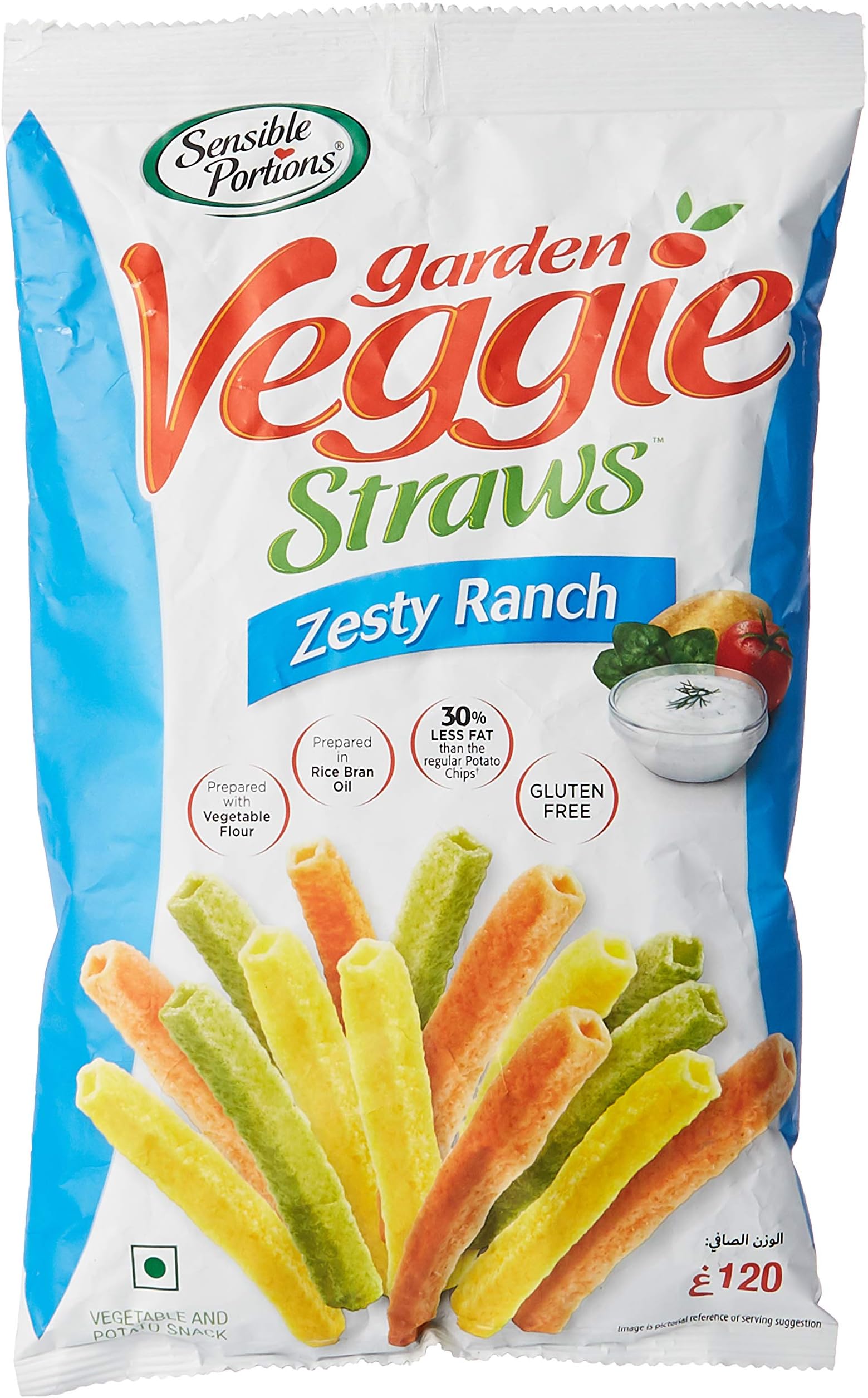 Sensible Portions Garden Veggie Straws Snack, Zesty Ranch, Gluten Free, 30% Less Fat than Regular Potato Chips - 120g