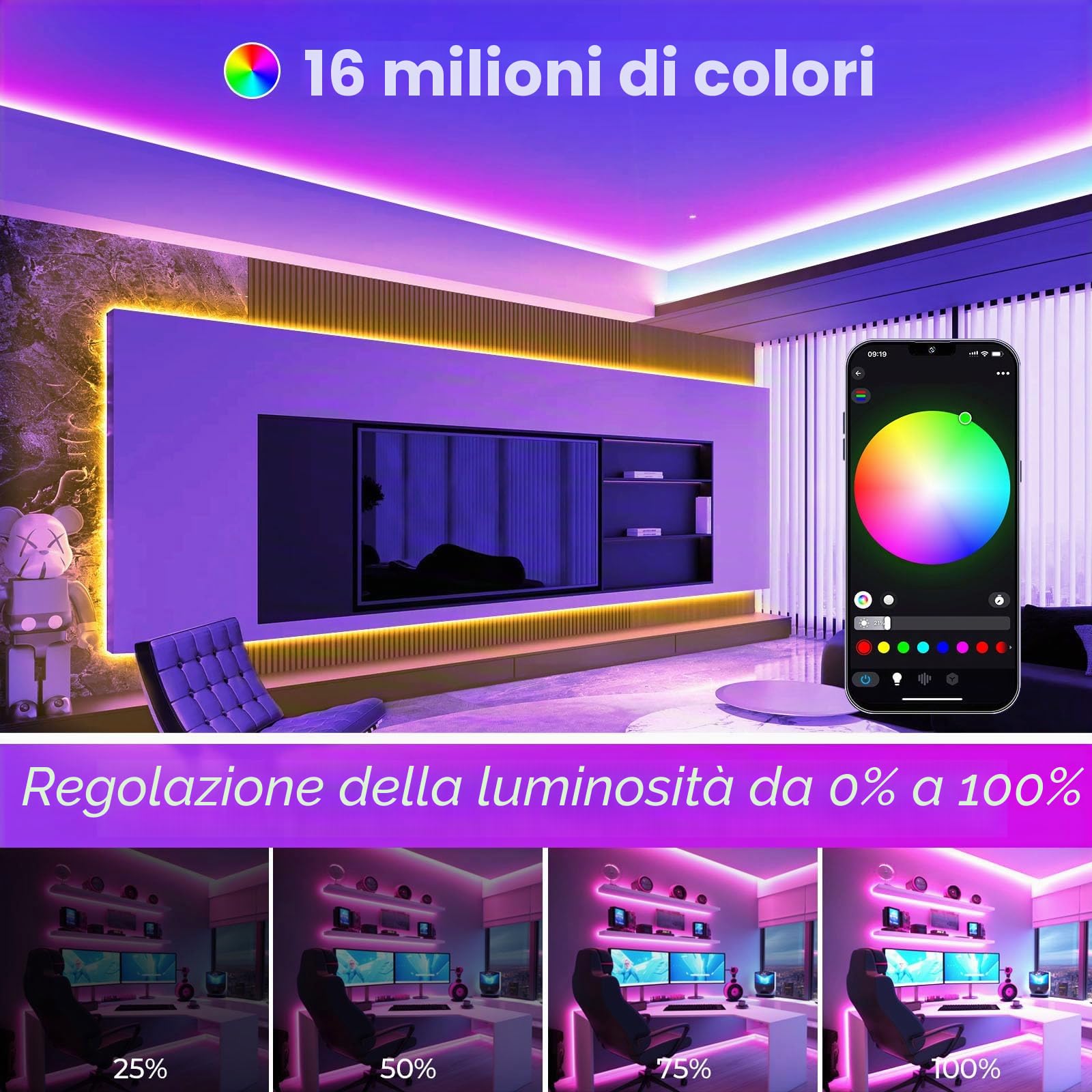 10M WiFi COB RGB Striscia LED luminosa, WiFi, 576 LED/M, 5760 LED, 24 V Nastri LED funziona con Google Home Assistant/Alexaz,LED Strisce Deformabile, con telecomando
